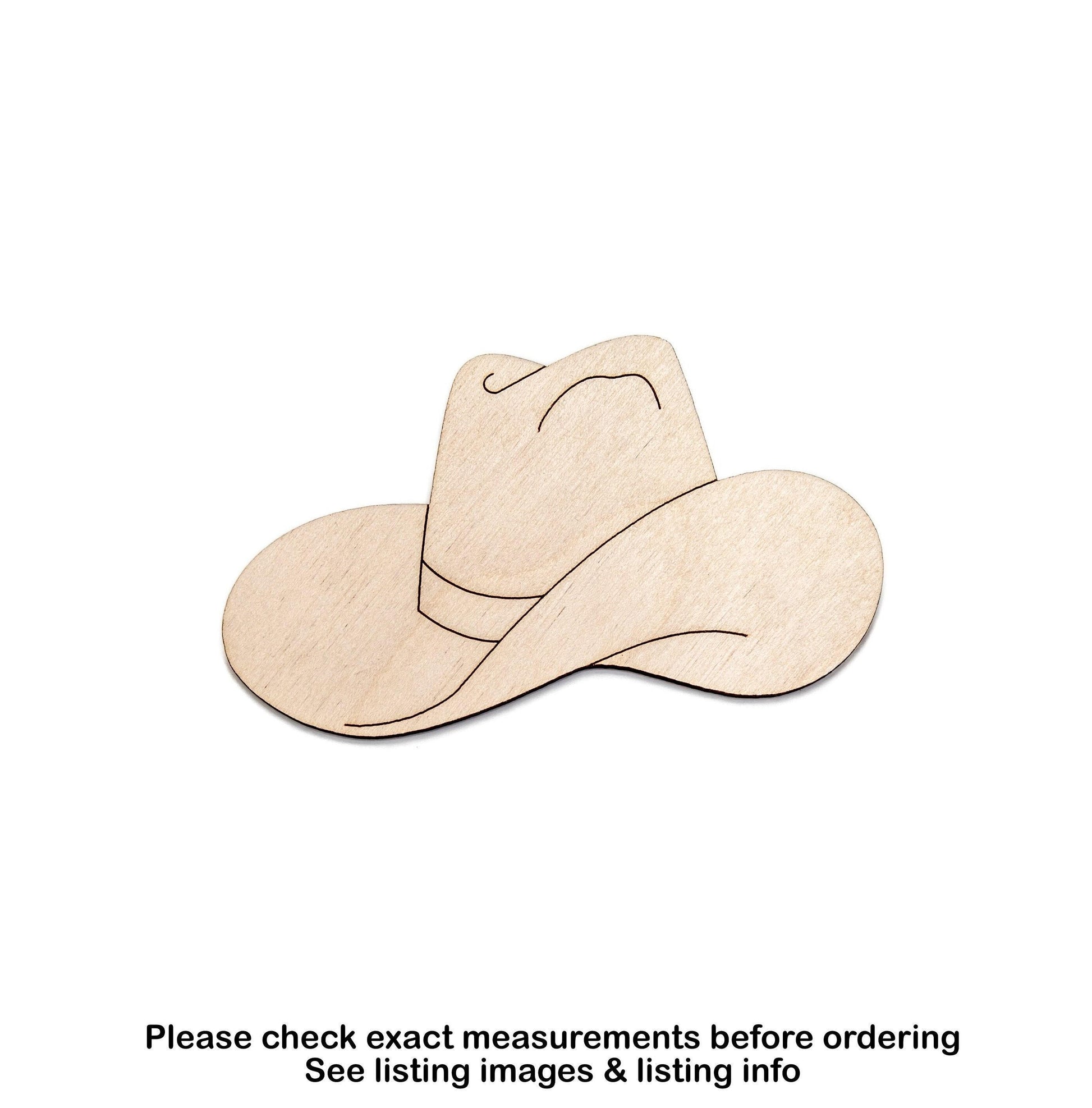 Cowboy Hat Side View Wood Cutout - Laser Cut Unfinished Craft Shape - Multiple Sizes