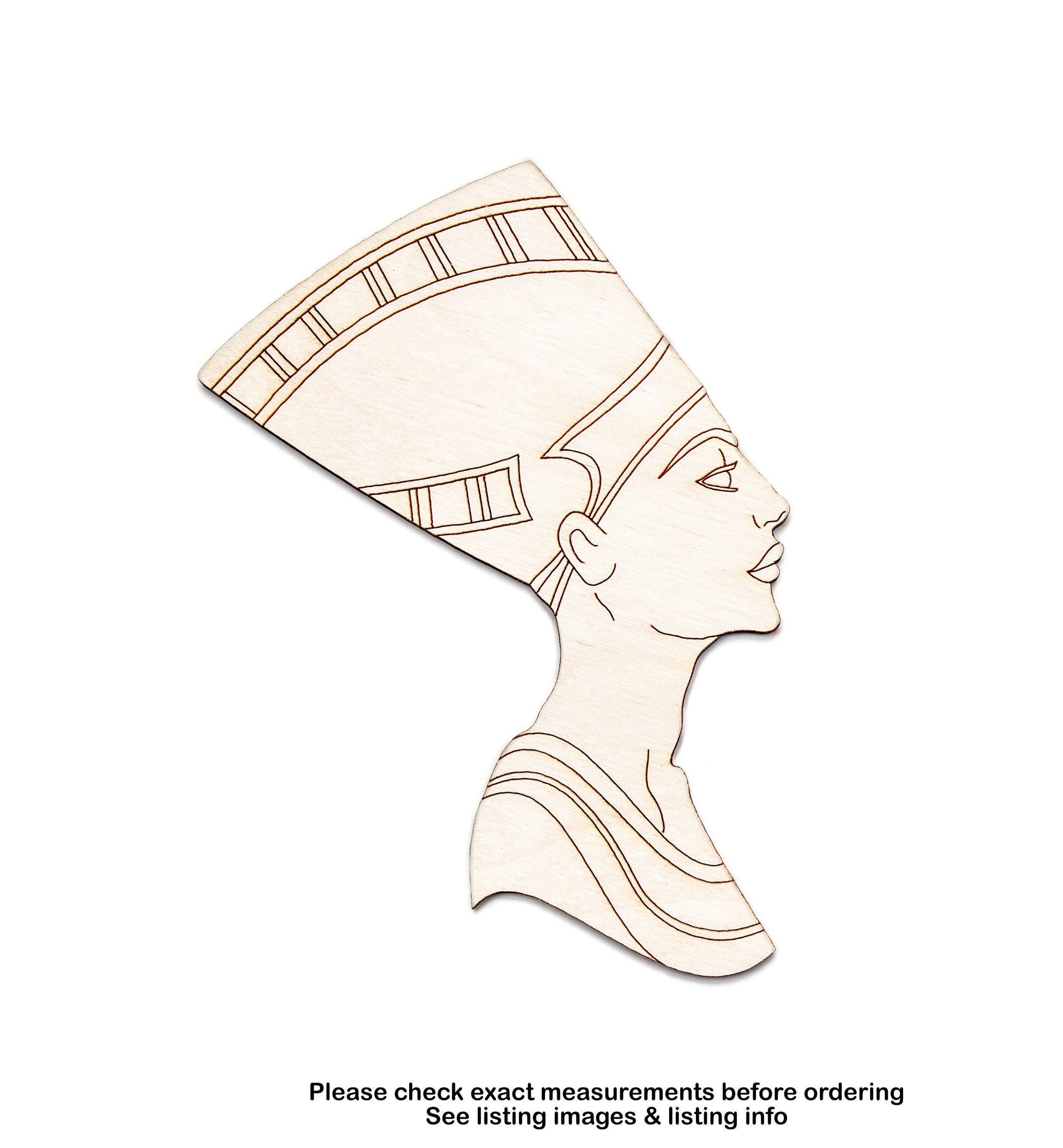 Nefertiti Bust Detailed Wood Cutout - Laser Cut Unfinished Craft Shape - Multiple Sizes