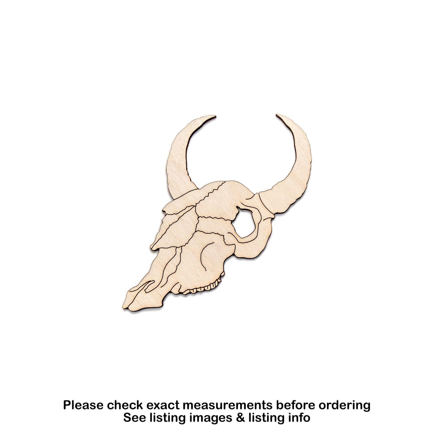Cow Skull Side View Wood Cutout - Laser Cut Unfinished Craft Shape - Multiple Sizes