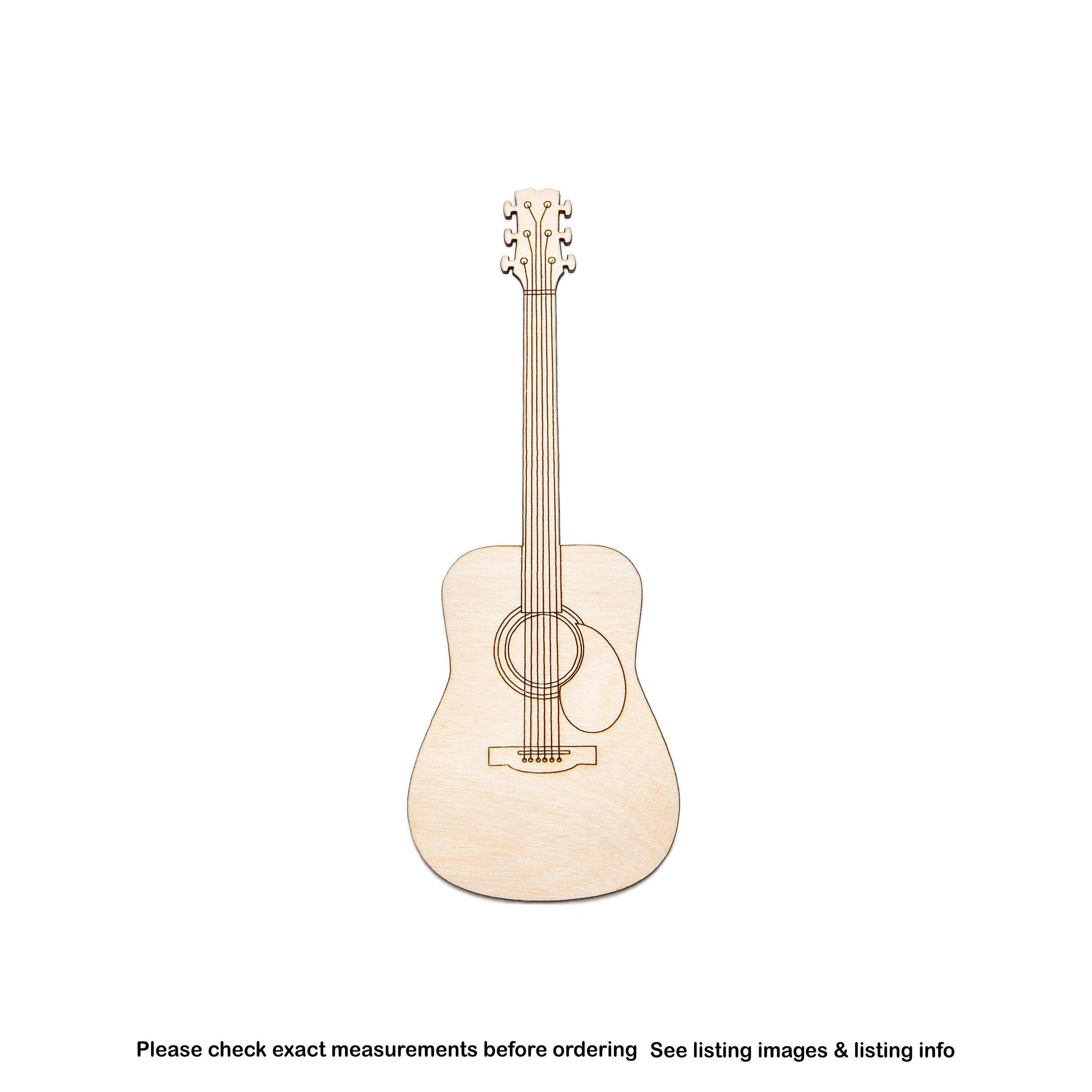 Acoustic Guitar Detailed Wood Cutout - Laser Cut Unfinished Craft Shape - Multiple Sizes
