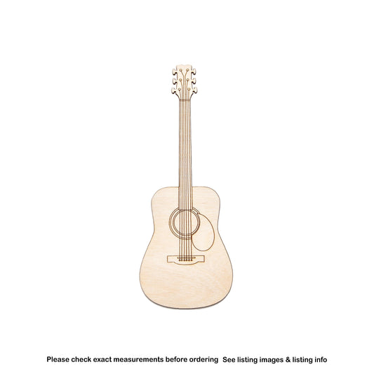 Acoustic Guitar Detailed Wood Cutout - Laser Cut Unfinished Craft Shape - Multiple Sizes