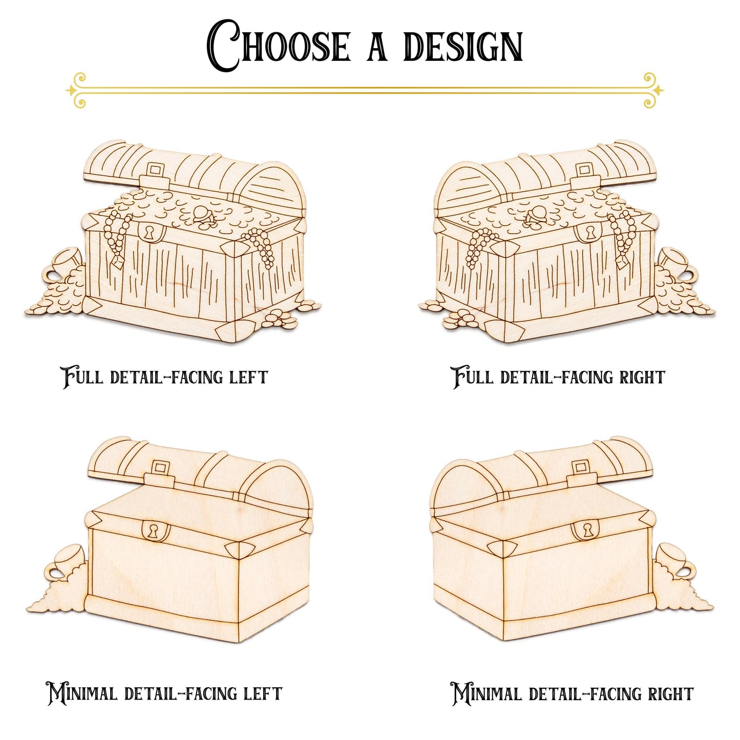 Treasure Chest Wood Cutout - Laser Cut Unfinished Craft Shape - Multiple Sizes