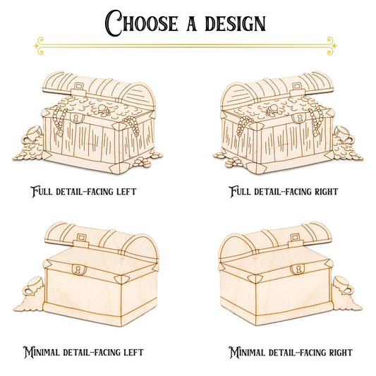 Treasure Chest Wood Cutout - Laser Cut Unfinished Craft Shape - Multiple Sizes
