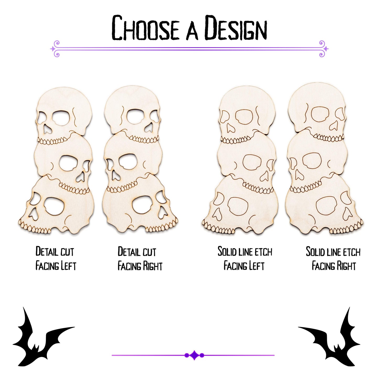 Skull Pile Detailed Wood Cutout - Laser Cut Unfinished Craft Shape - Multiple Sizes