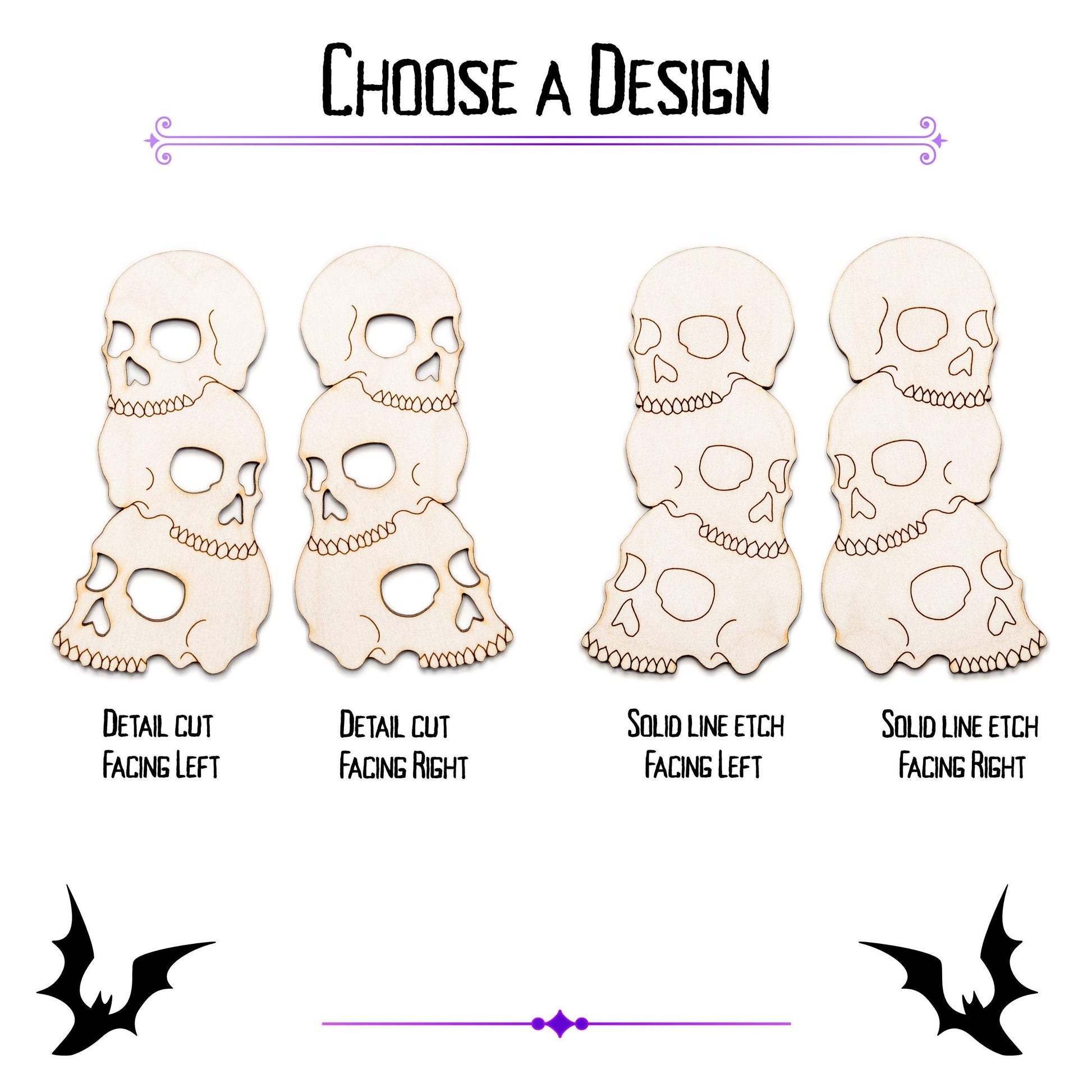 Skull Pile Detailed Wood Cutout - Laser Cut Unfinished Craft Shape - Multiple Sizes