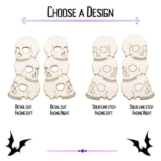 Skull Pile Detailed Wood Cutout - Laser Cut Unfinished Craft Shape - Multiple Sizes