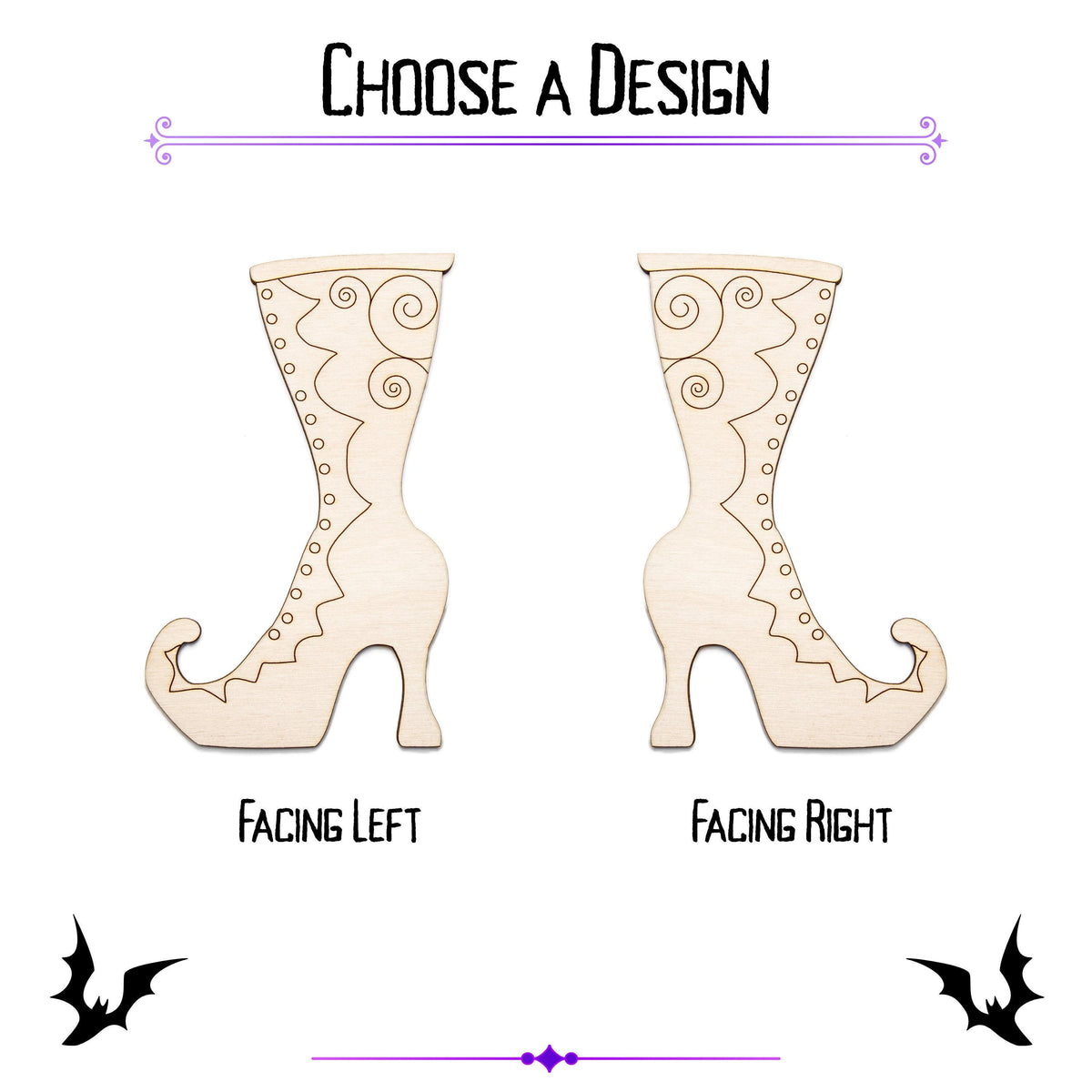 Witch Boot Decorative Wood Cutout - Laser Cut Unfinished Craft Shape - Multiple Sizes