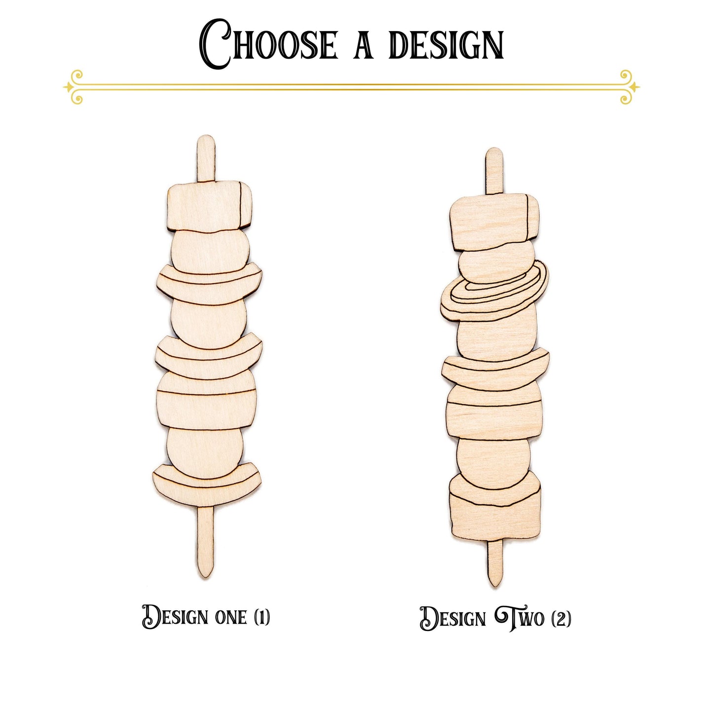 Kabob Detailed Wood Cutout - Laser Cut Unfinished Craft Shape - Multiple Sizes