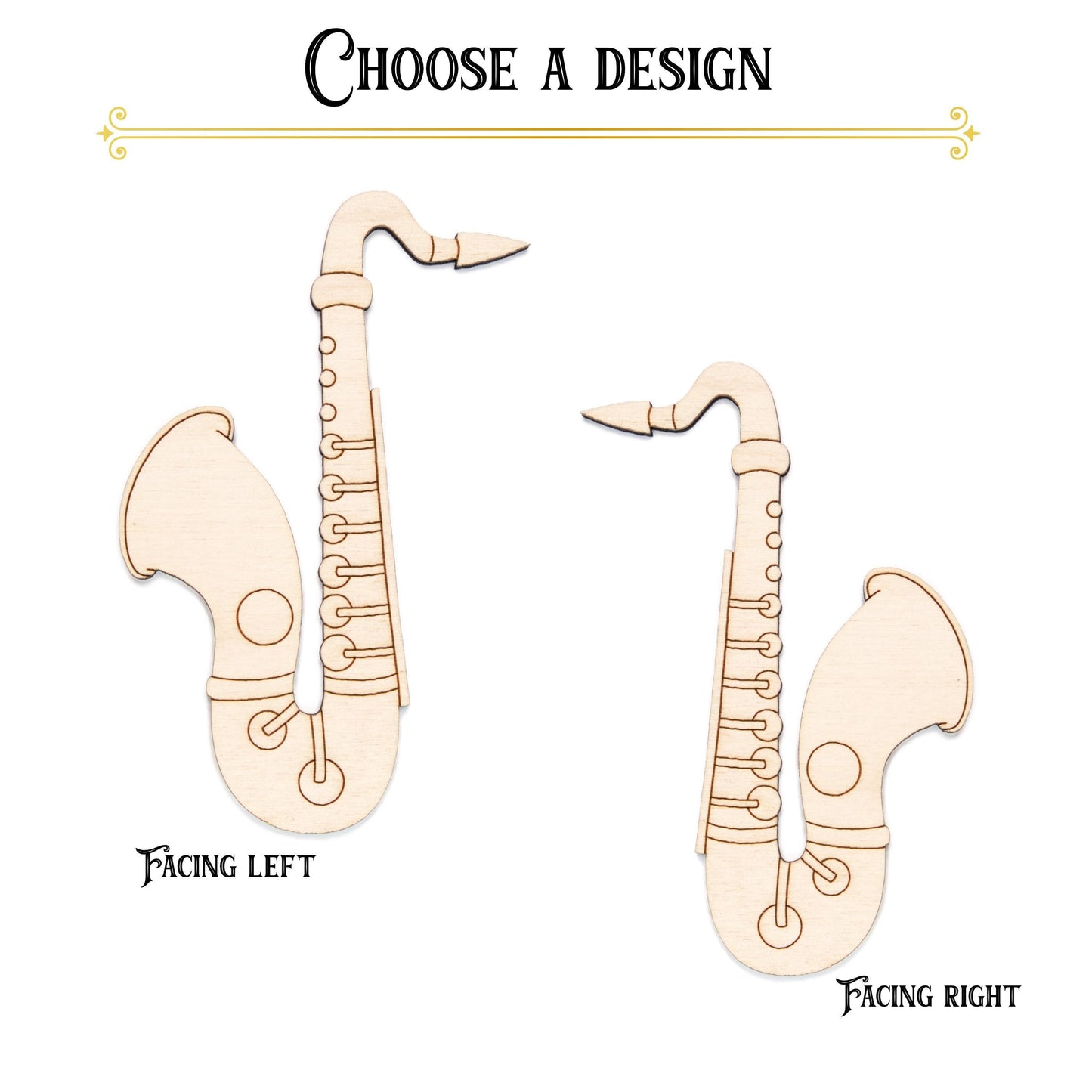 Saxophone Detailed Wood Cutout - Laser Cut Unfinished Craft Shape - Multiple Sizes