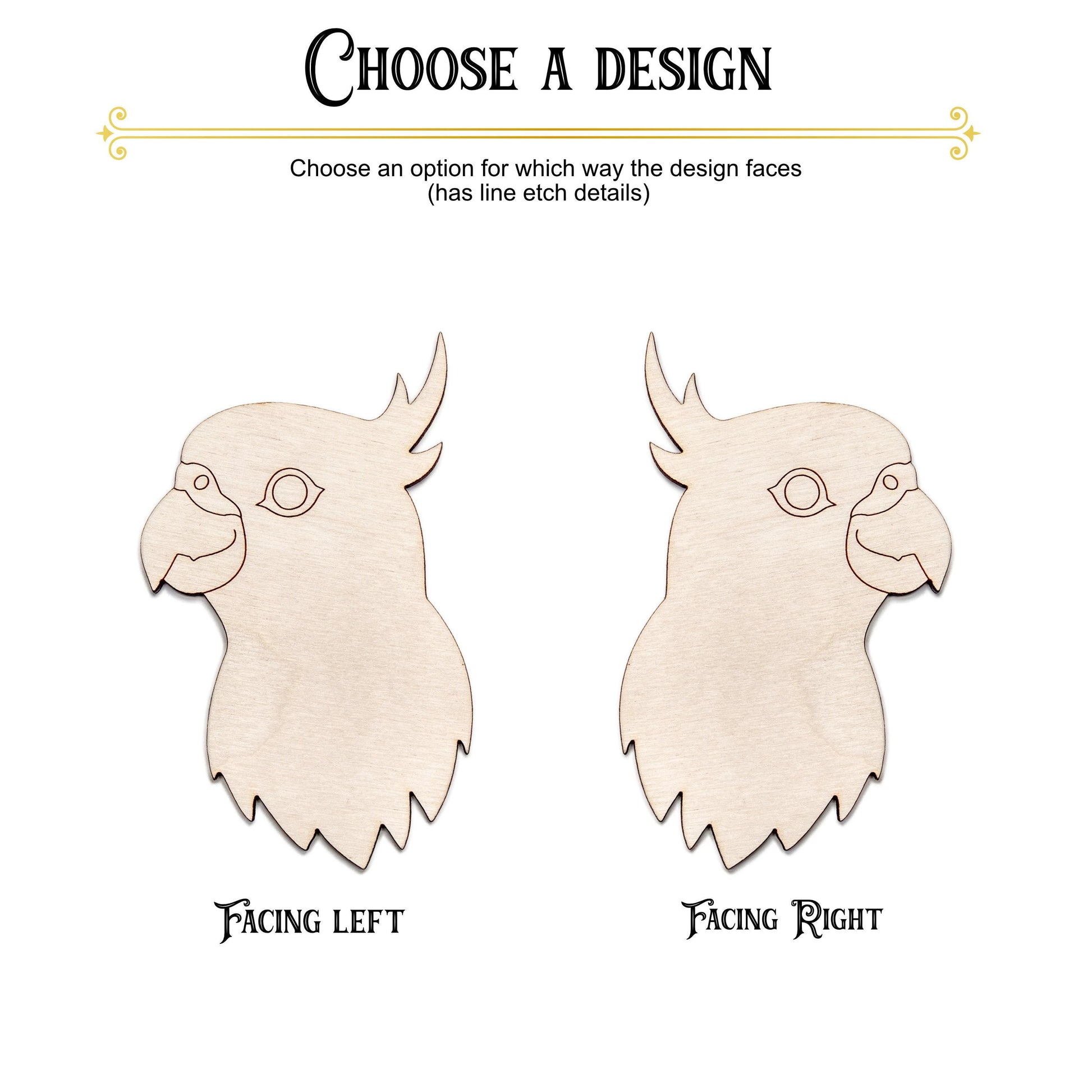 Cockatiel Head Wood Cutout - Laser Cut Unfinished Craft Shape - Multiple Sizes