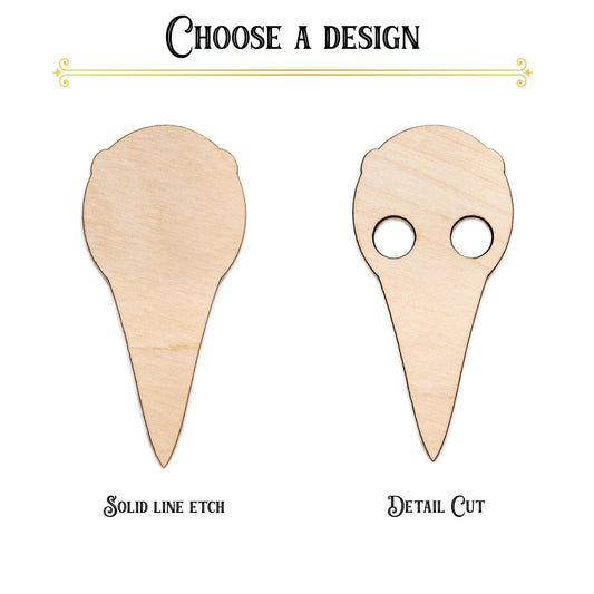 Plague Doctor Mask Blank Wood Cutout - Laser Cut Unfinished Craft Shape - Multiple Sizes