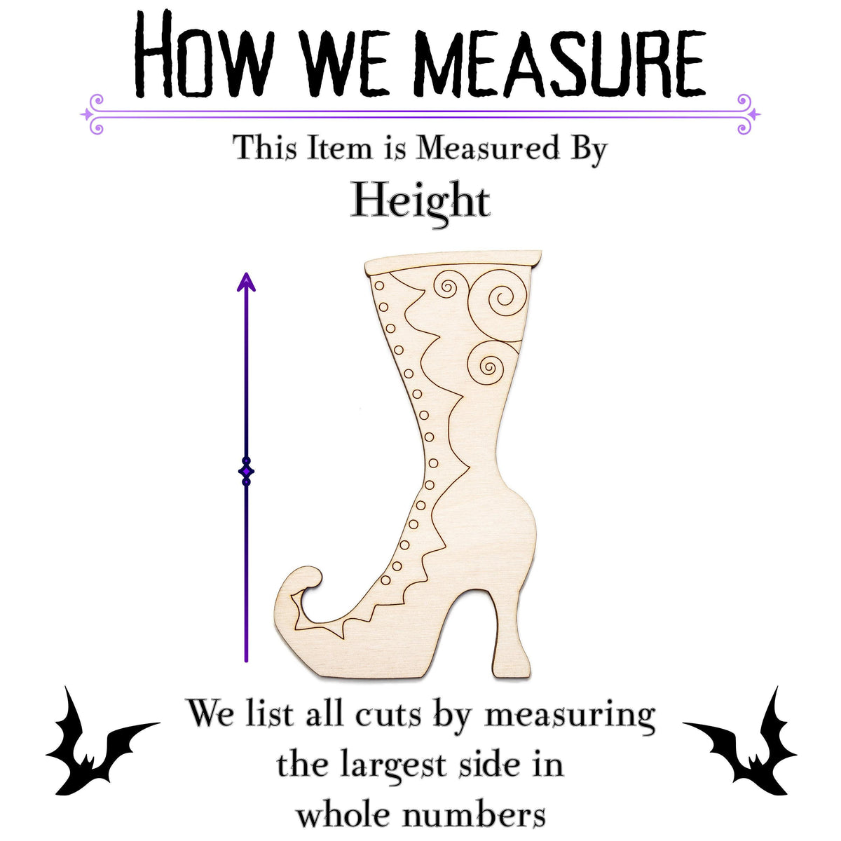 Witch Boot Decorative Wood Cutout - Laser Cut Unfinished Craft Shape - Multiple Sizes