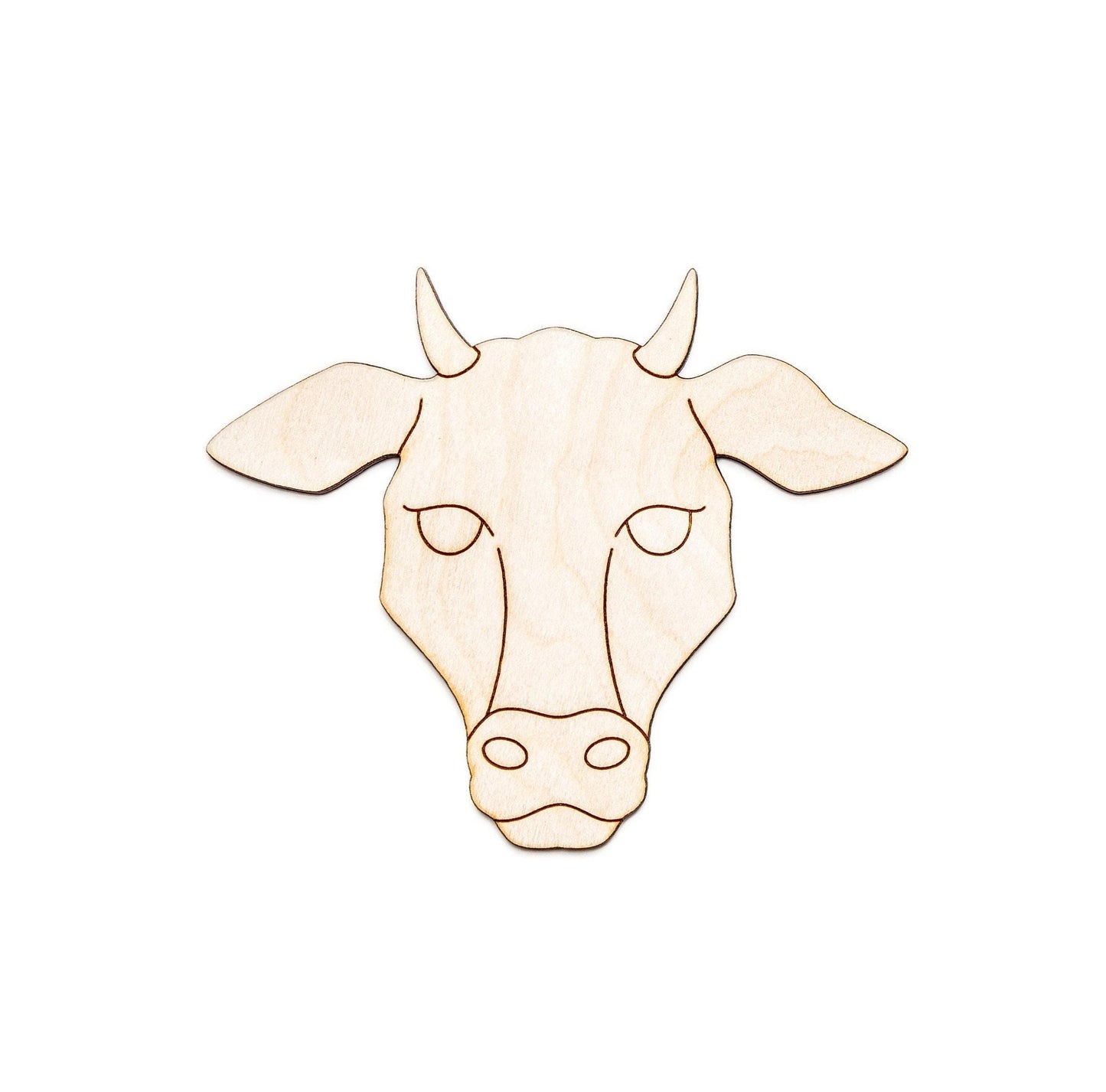 Bull Cow Head Detailed Wood Cutout - Laser Cut Unfinished Craft Shape - Multiple Sizes