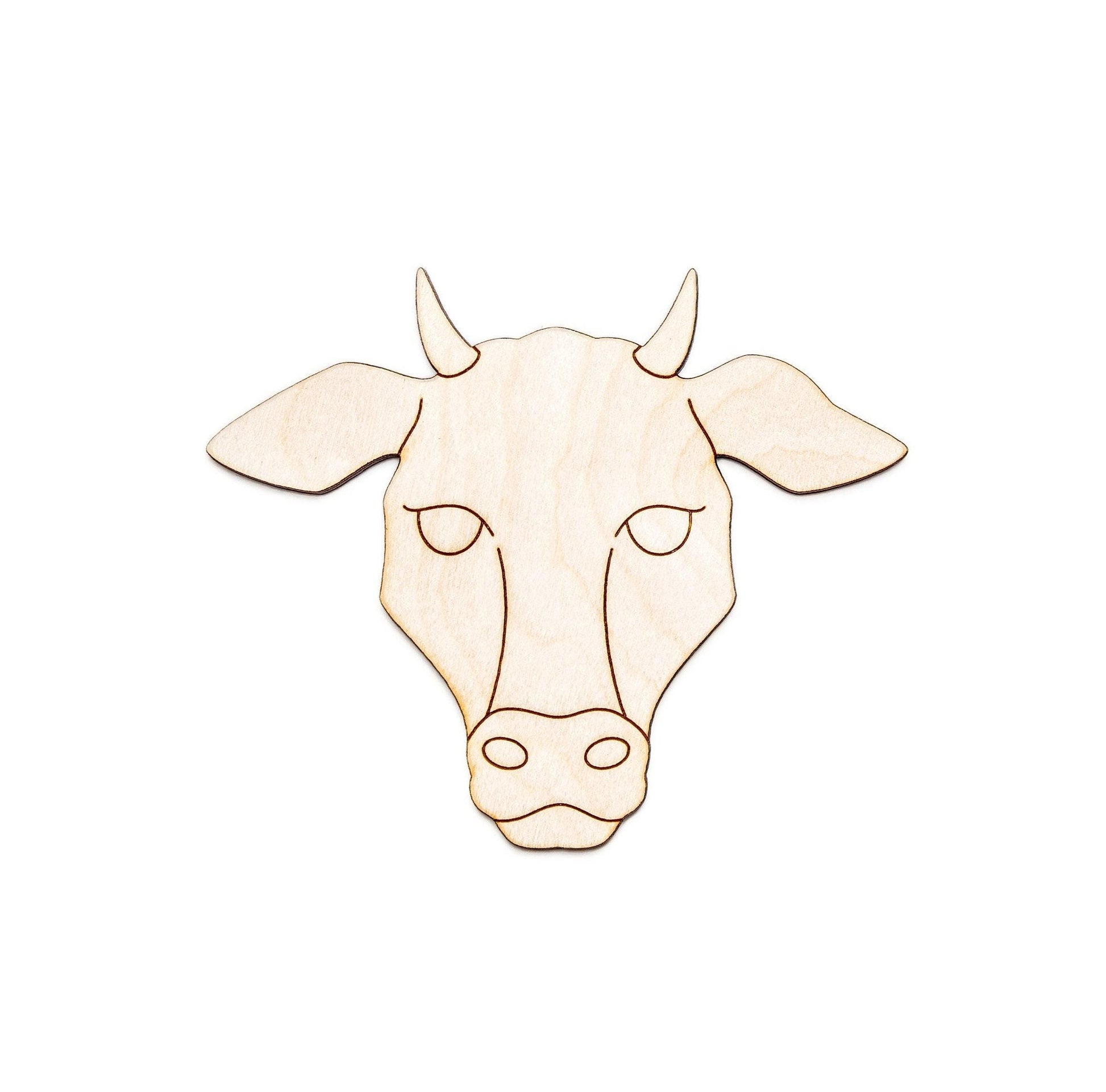 Bull Cow Head Detailed Wood Cutout - Laser Cut Unfinished Craft Shape - Multiple Sizes