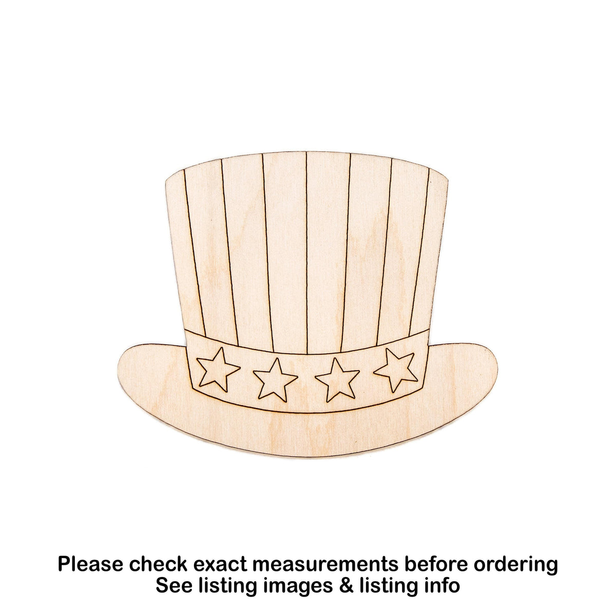 Patriotic Top Hat Wood Cutout - Laser Cut Unfinished Craft Shape - Multiple Sizes