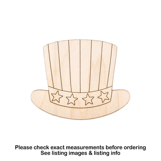 Patriotic Top Hat Wood Cutout - Laser Cut Unfinished Craft Shape - Multiple Sizes