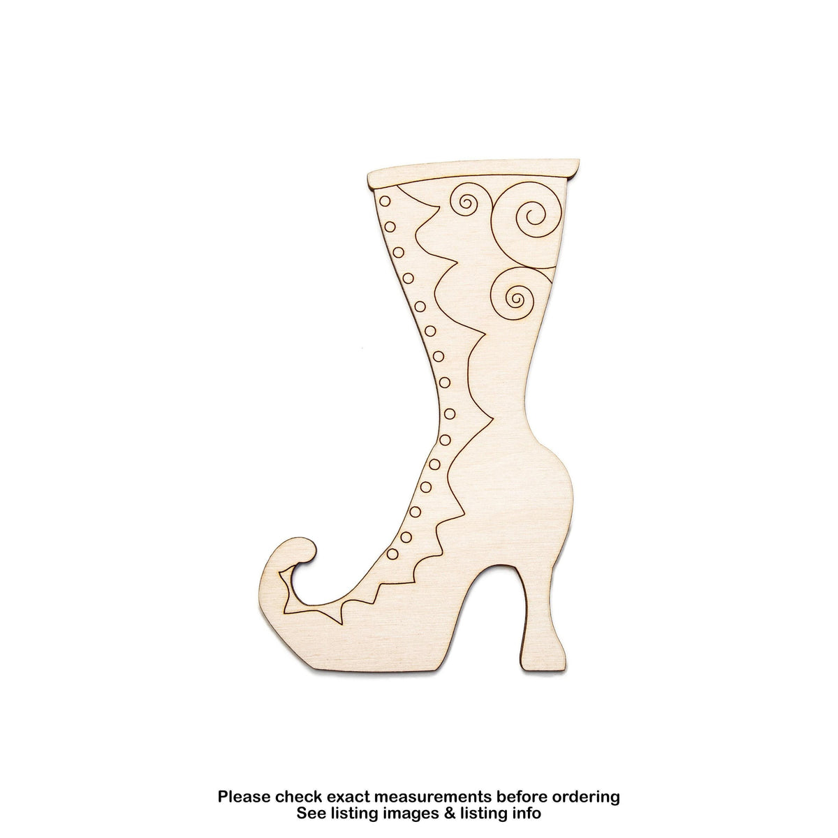 Witch Boot Decorative Wood Cutout - Laser Cut Unfinished Craft Shape - Multiple Sizes