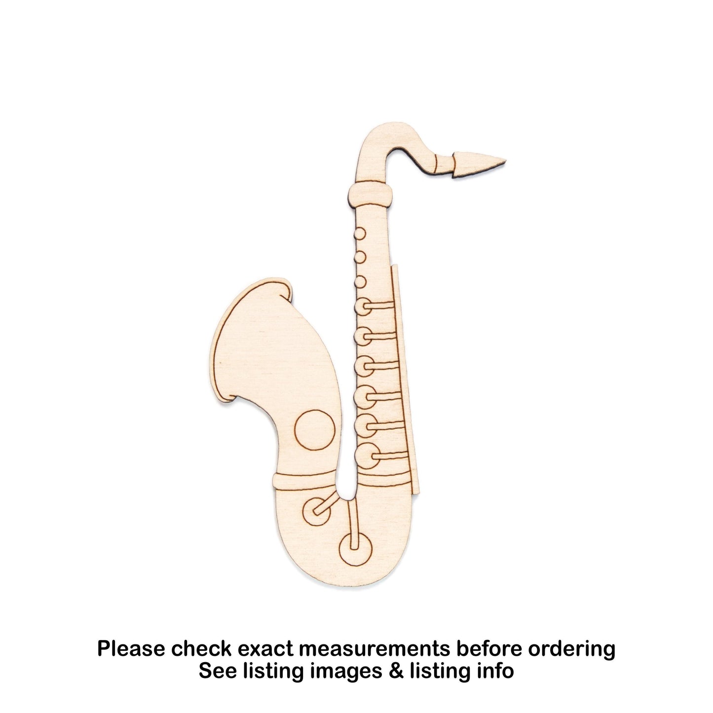 Saxophone Detailed Wood Cutout - Laser Cut Unfinished Craft Shape - Multiple Sizes