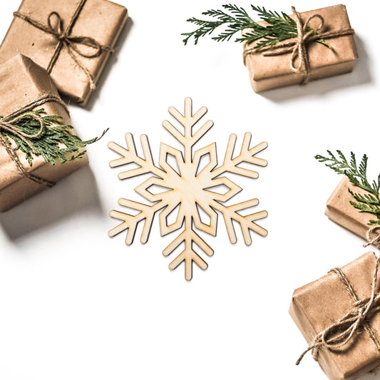 Snowflake Wood Cutout - Laser Cut Unfinished Craft Shape - Multiple Sizes