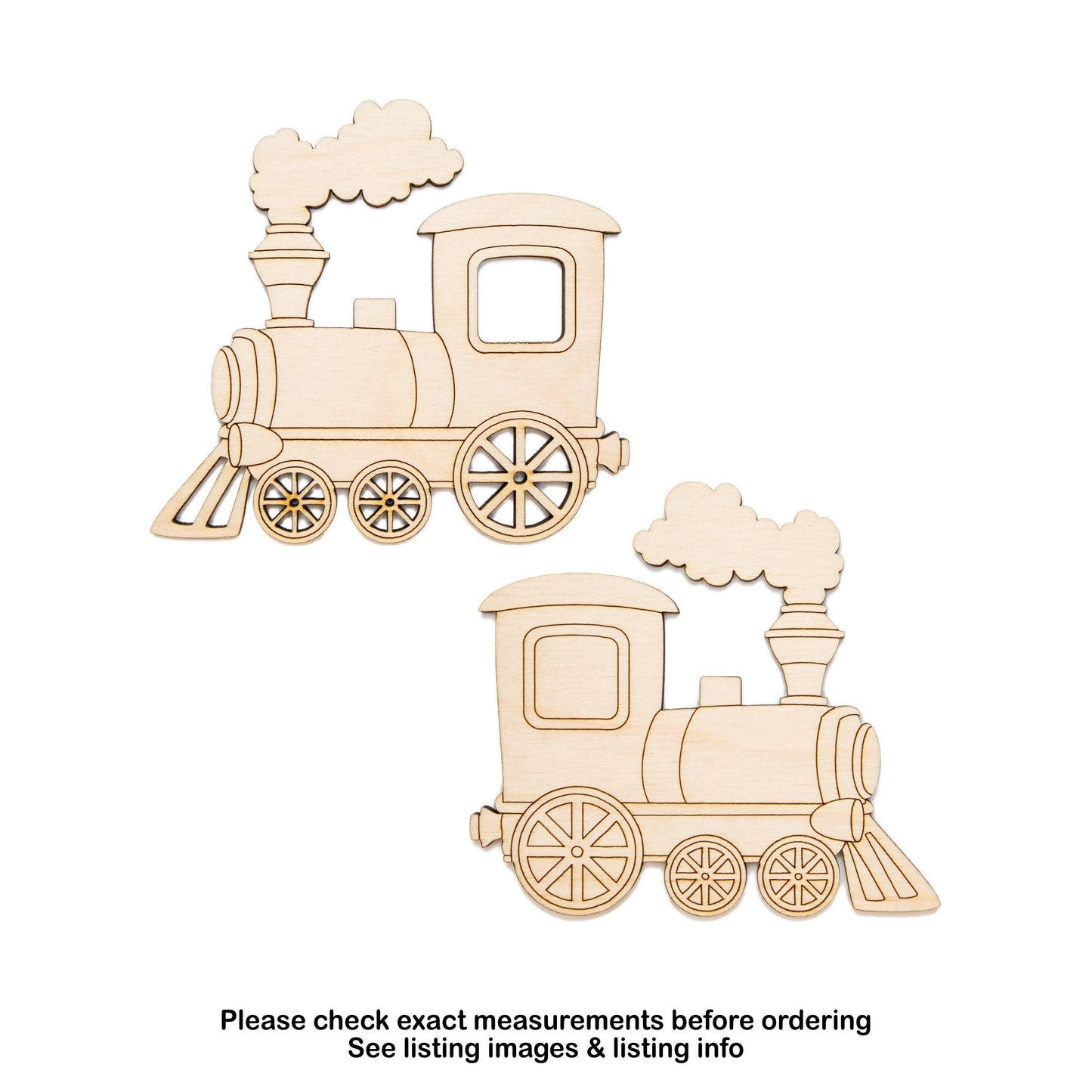 Steam Train Side View Detailed Wood Cutout - Laser Cut Unfinished Craft Shape - Multiple Sizes