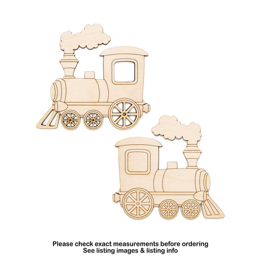 Steam Train Side View Detailed Wood Cutout - Laser Cut Unfinished Craft Shape - Multiple Sizes