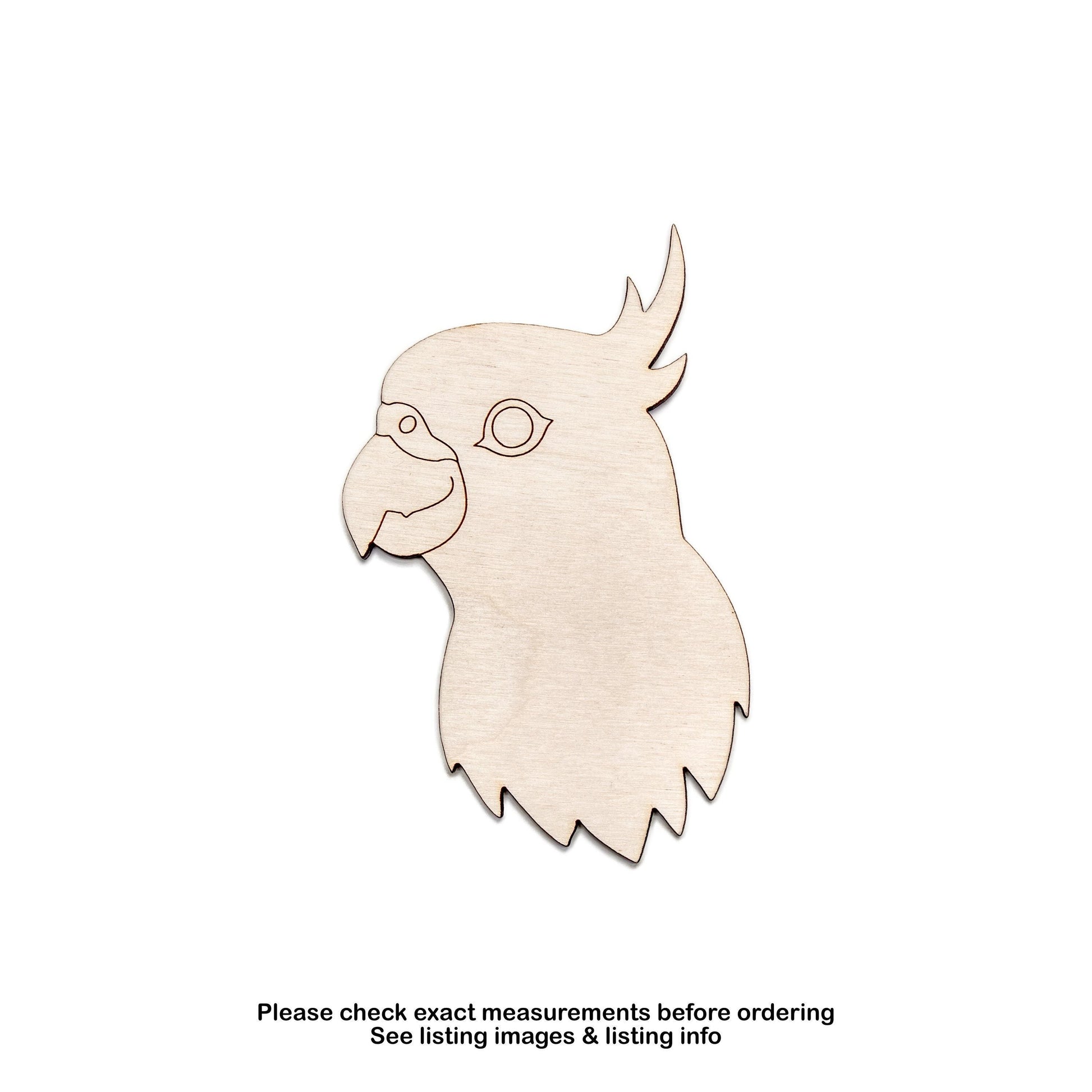 Cockatiel Head Wood Cutout - Laser Cut Unfinished Craft Shape - Multiple Sizes