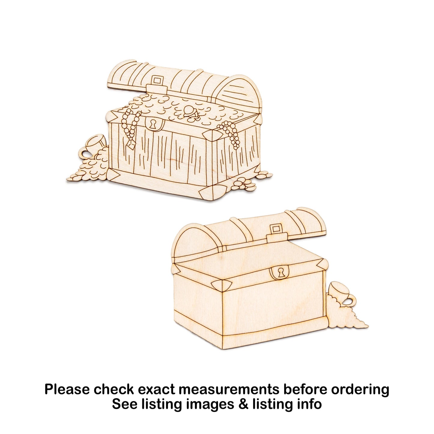 Treasure Chest Wood Cutout - Laser Cut Unfinished Craft Shape - Multiple Sizes