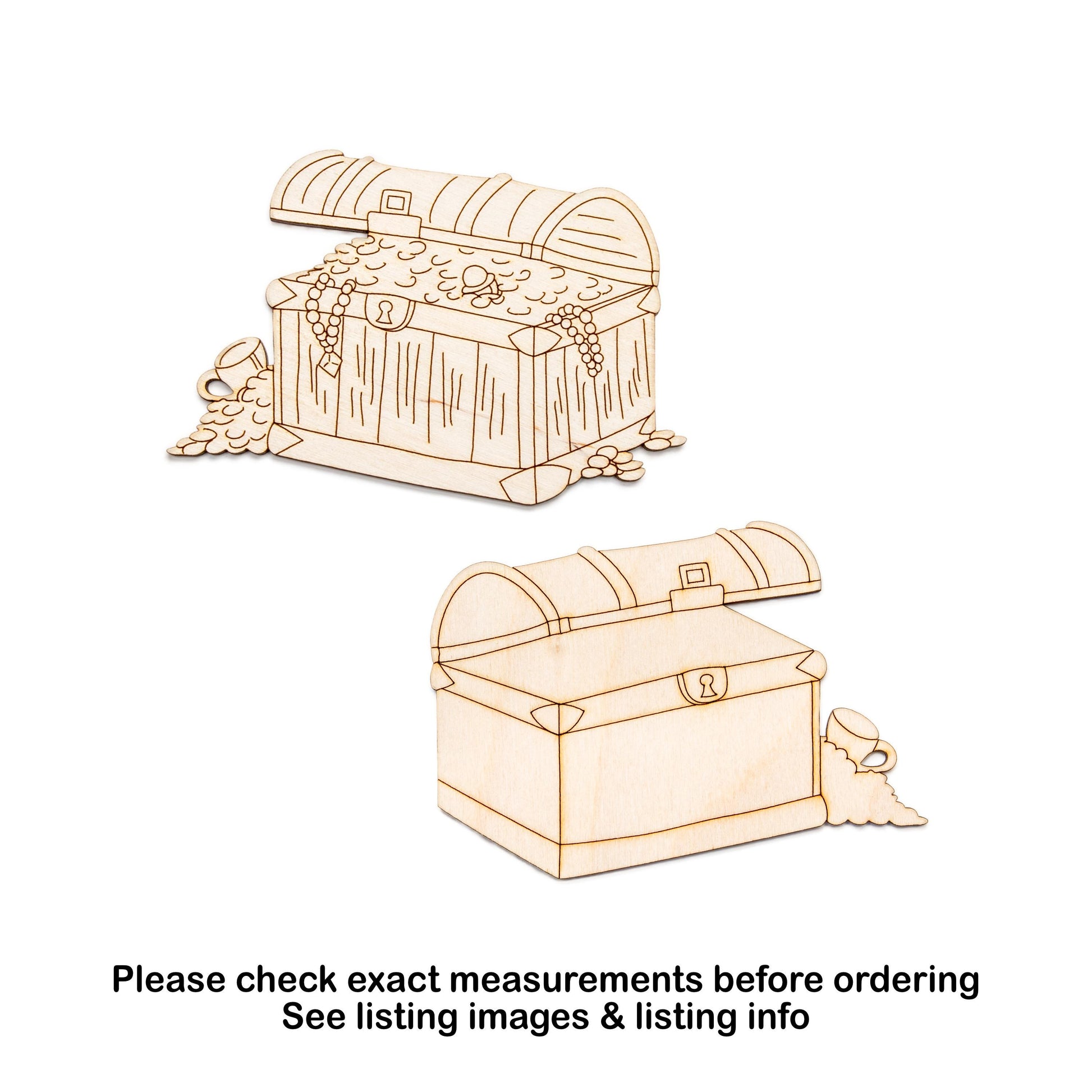 Treasure Chest Wood Cutout - Laser Cut Unfinished Craft Shape - Multiple Sizes