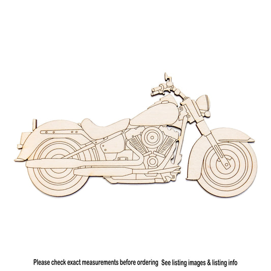 Motorcycle Detailed Wood Cutout - Laser Cut Unfinished Craft Shape - Multiple Sizes