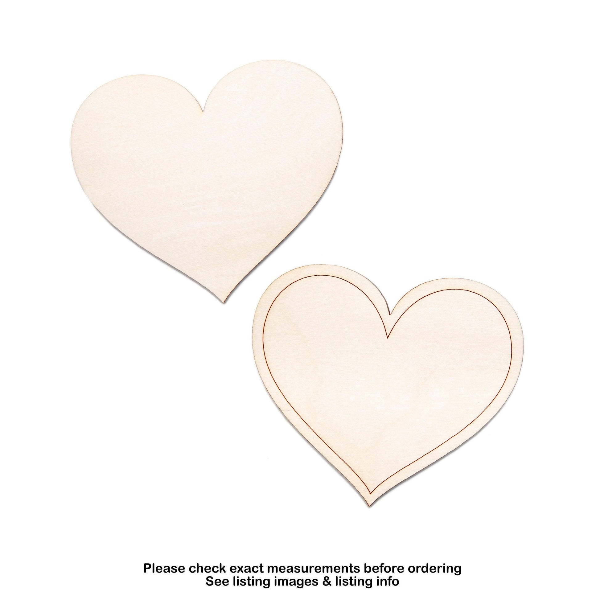 Heart Wood Cutout - Laser Cut Unfinished Craft Shape - Multiple Sizes