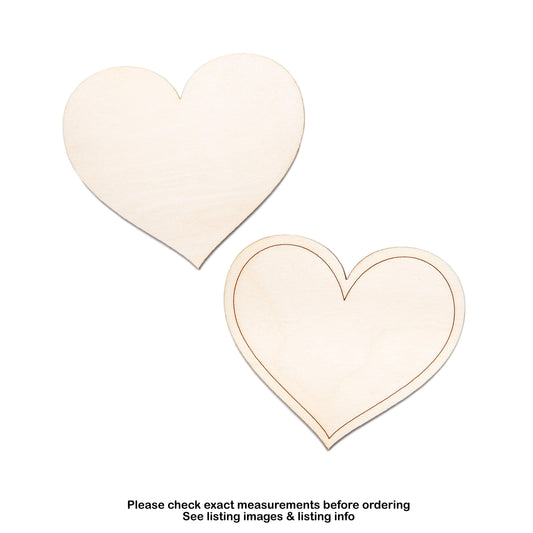 Heart Wood Cutout - Laser Cut Unfinished Craft Shape - Multiple Sizes