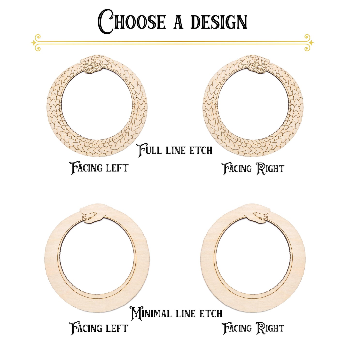 Serpent Ouroboros Wood Cutout - Laser Cut Unfinished Craft Shape - Multiple Sizes