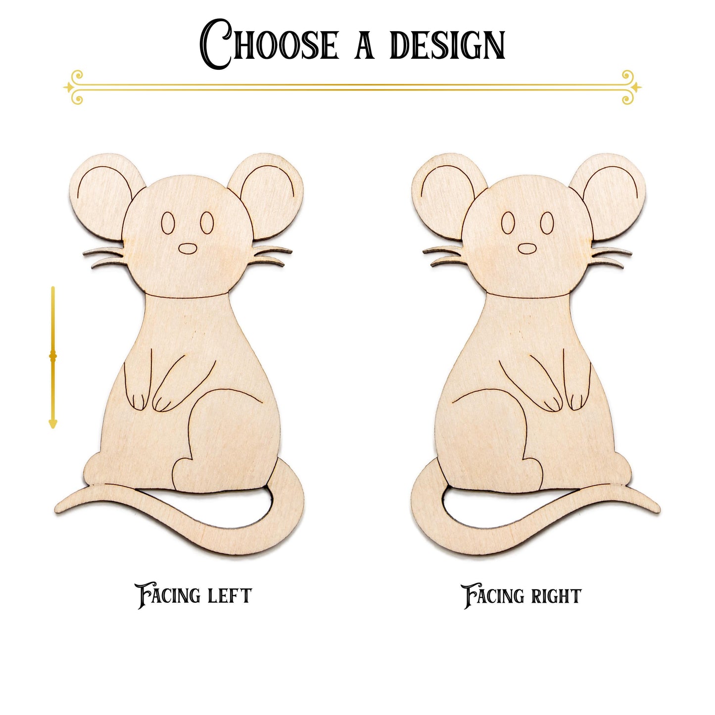 Cute Mouse Detailed Wood Cutout - Laser Cut Unfinished Craft Shape - Multiple Sizes