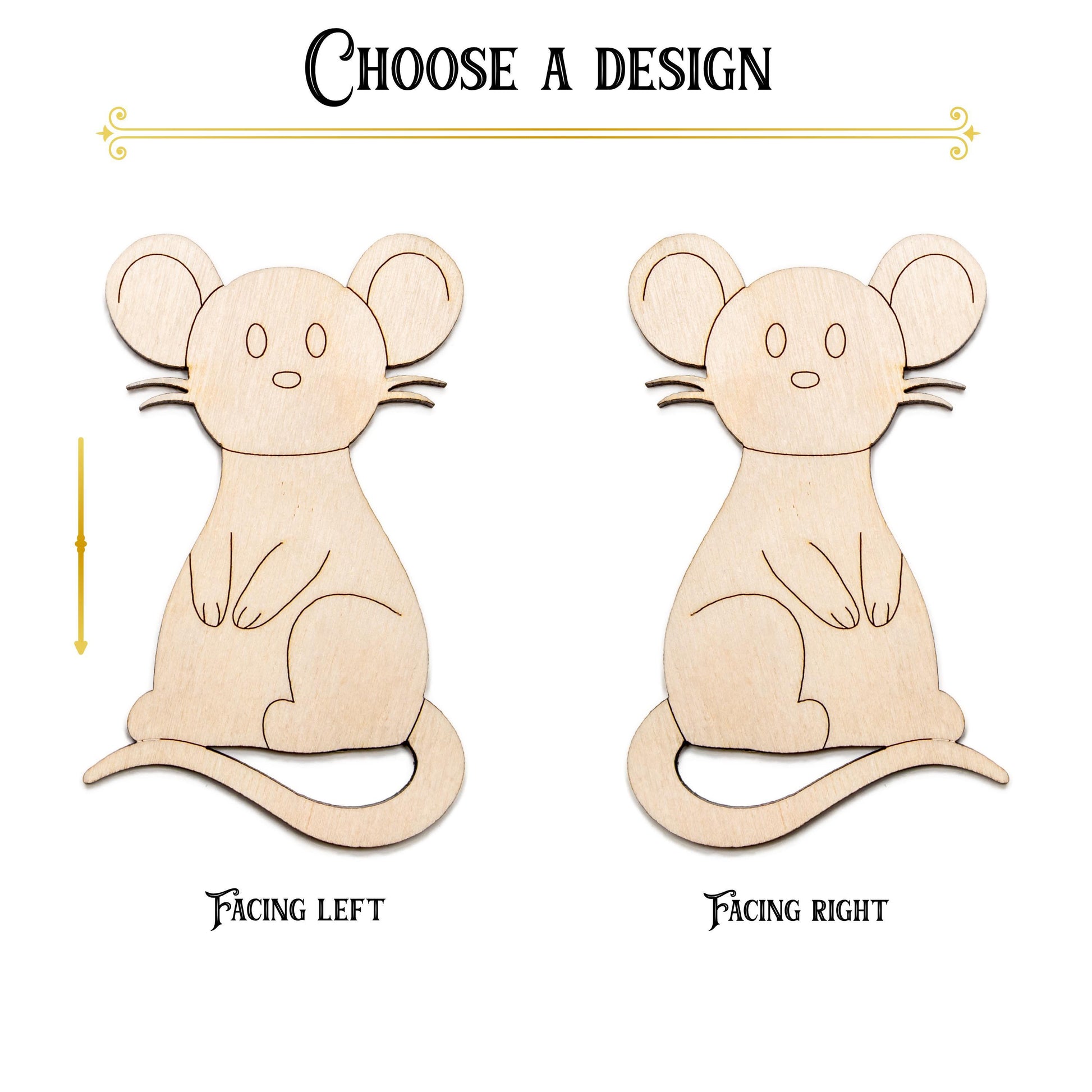 Cute Mouse Detailed Wood Cutout - Laser Cut Unfinished Craft Shape - Multiple Sizes