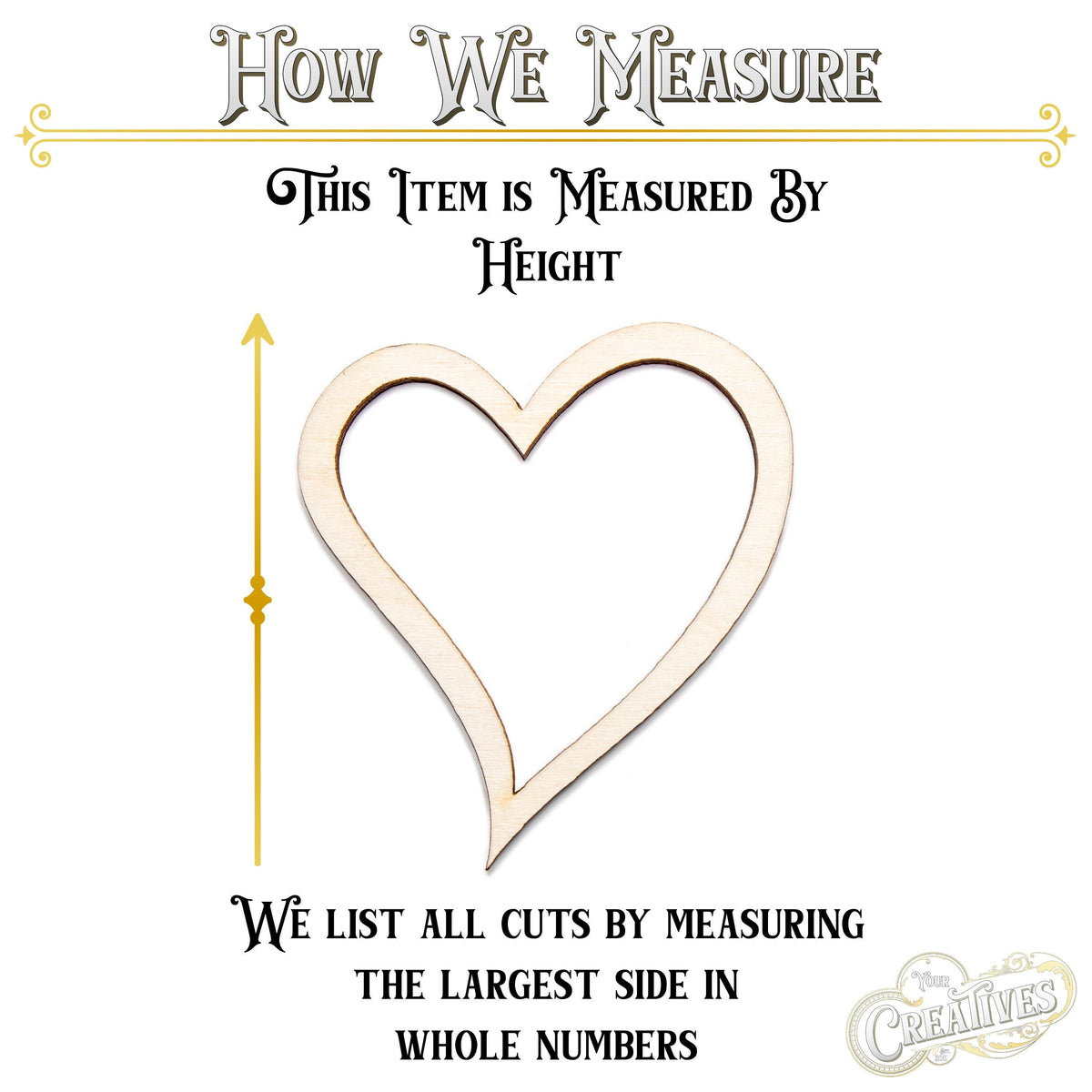 Open Heart Curvy Wood Cutout - Laser Cut Unfinished Craft Shape - Multiple Sizes