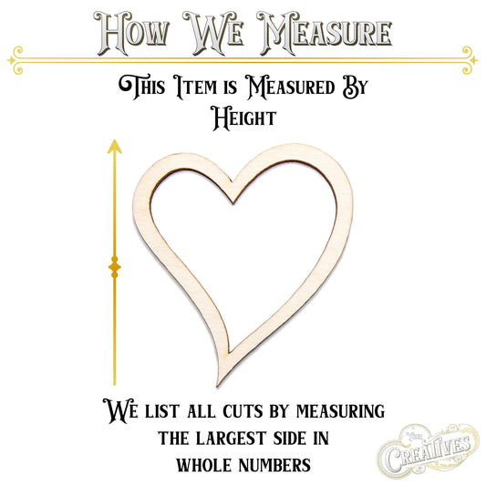 Open Heart Curvy Wood Cutout - Laser Cut Unfinished Craft Shape - Multiple Sizes