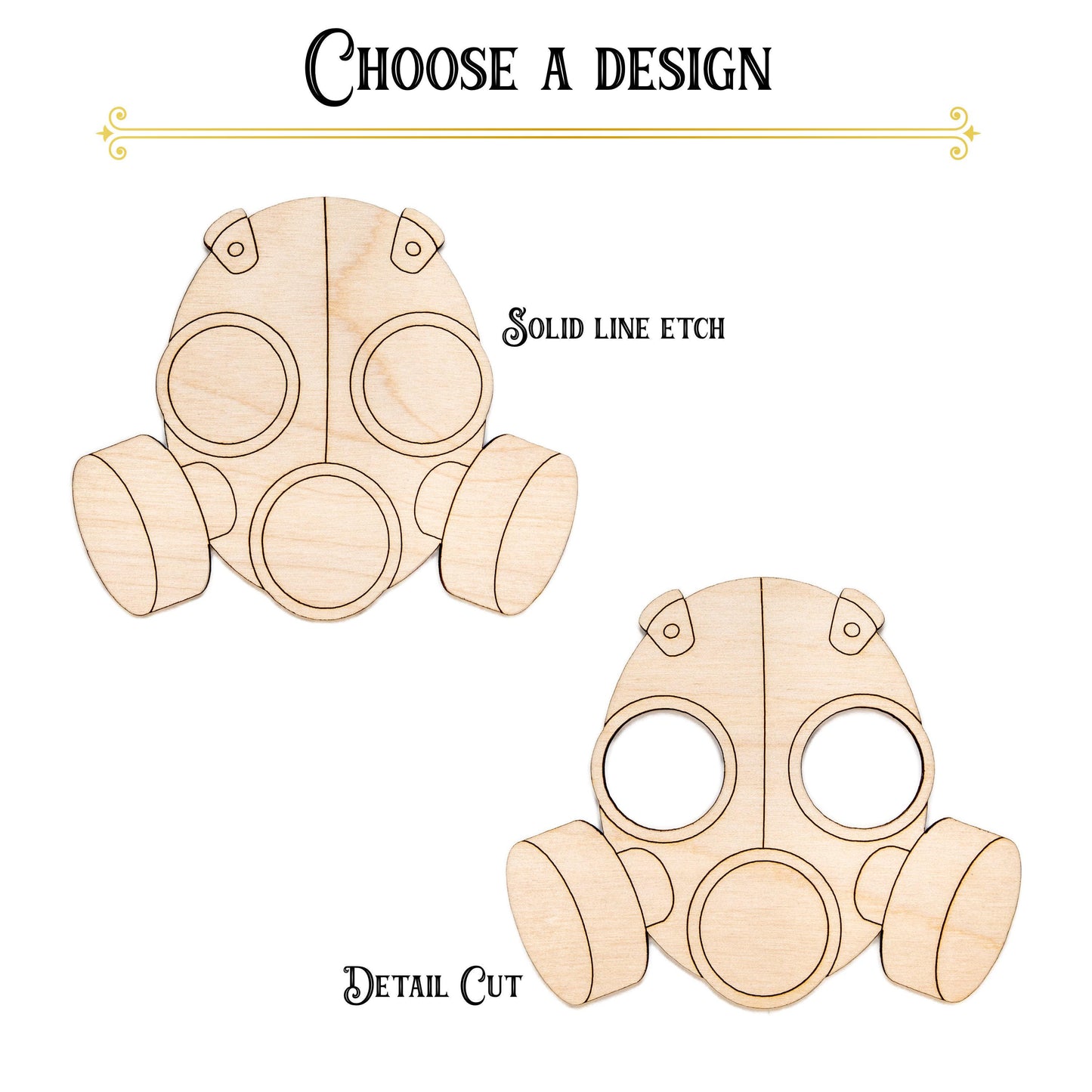 Gas Mask Wood Cutout - Laser Cut Unfinished Craft Shape - Multiple Sizes