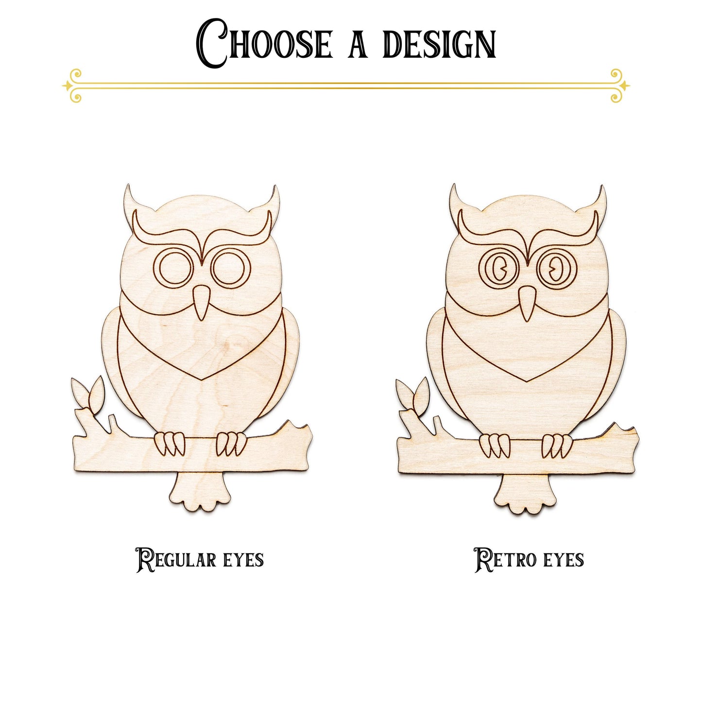 Owl On Branch Detailed Wood Cutout - Laser Cut Unfinished Craft Shape - Multiple Sizes