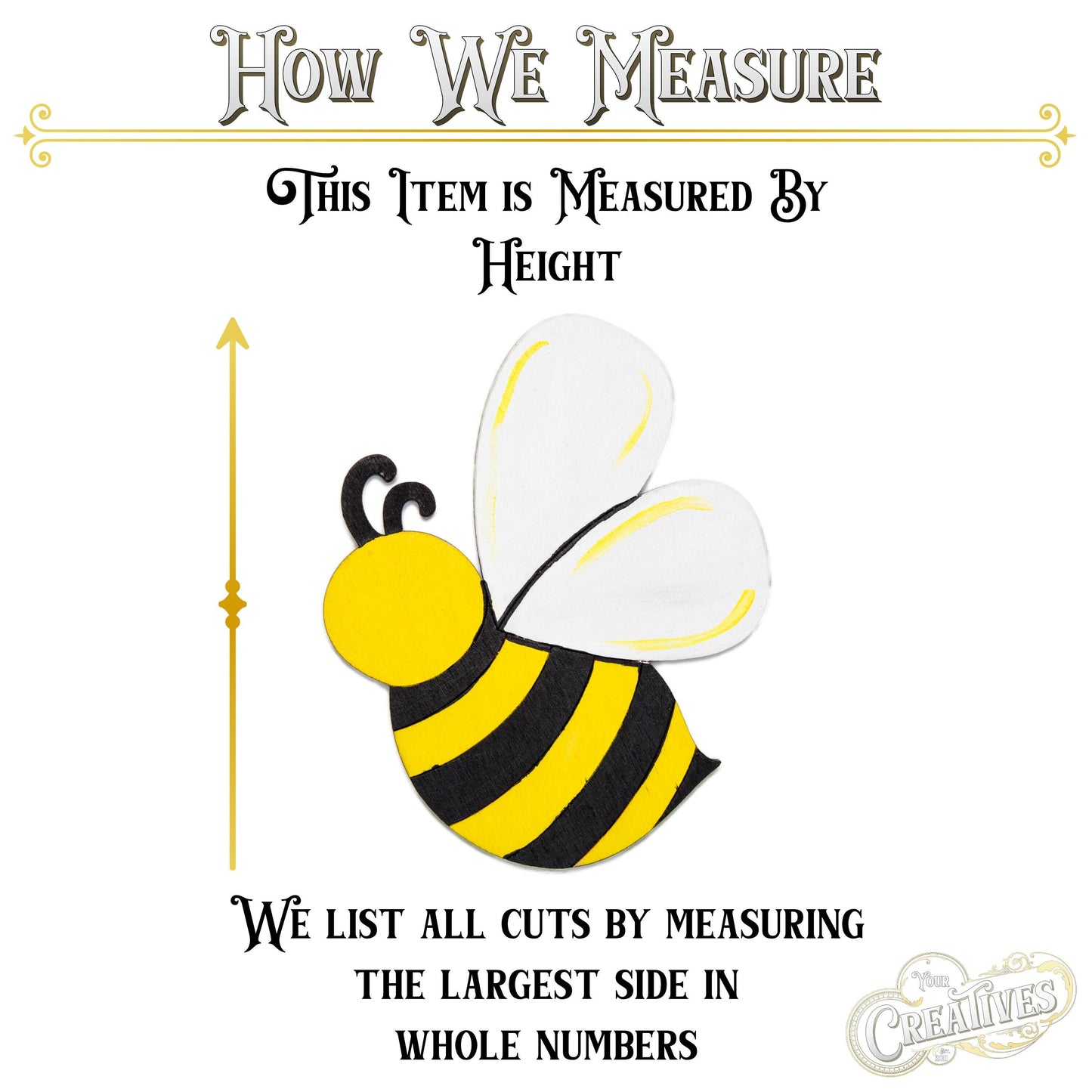 Bee Side View Hand Painted Wood Cutout - Laser Cut Unfinished Craft Shape - Multiple Sizes