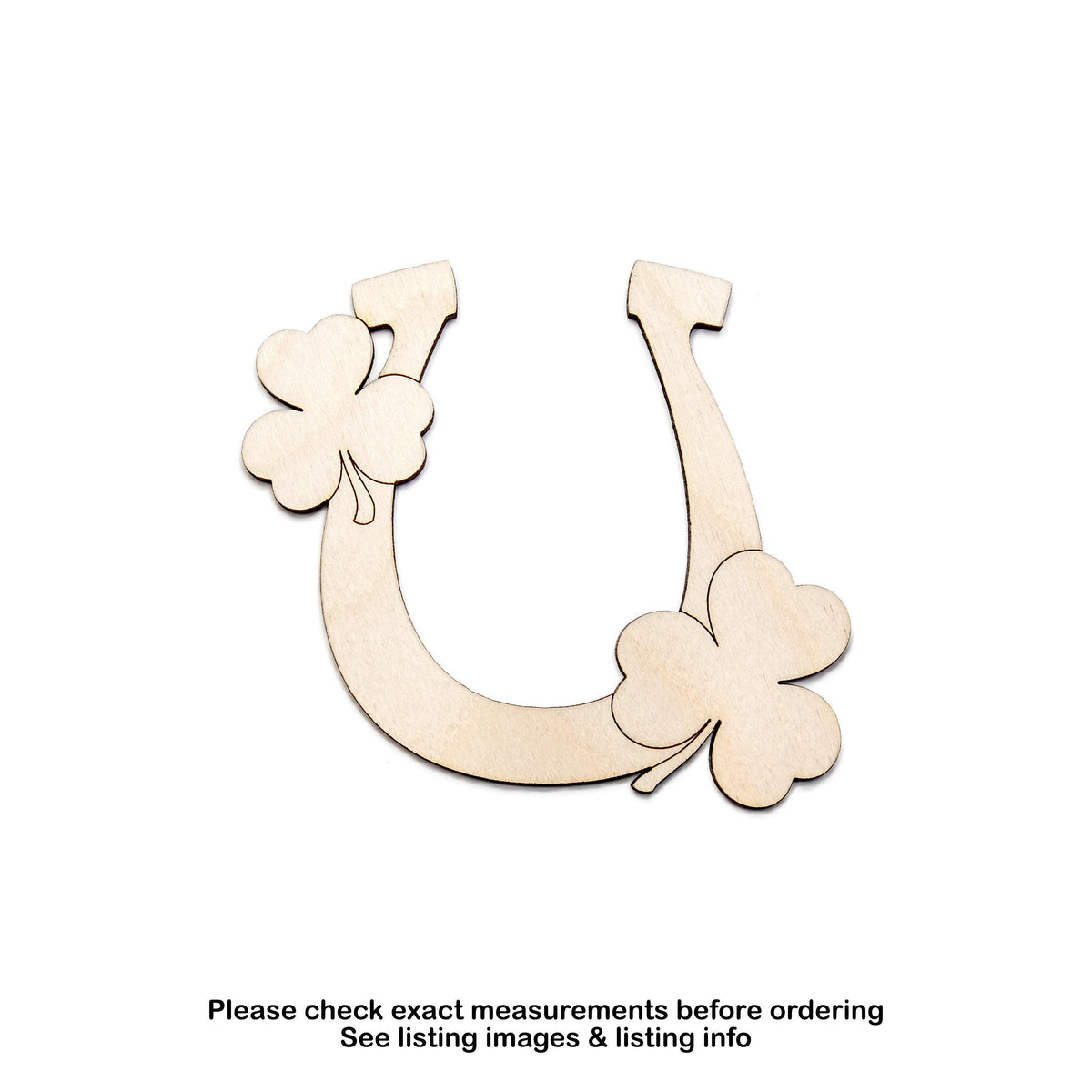 Horseshoe And Clovers Wood Cutout - Laser Cut Unfinished Craft Shape - Multiple Sizes