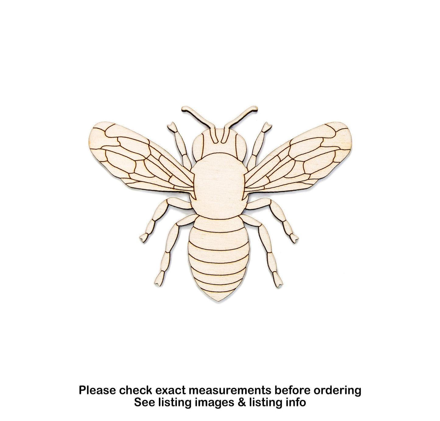 Bee Realistic Wood Cutout - Laser Cut Unfinished Craft Shape - Multiple Sizes