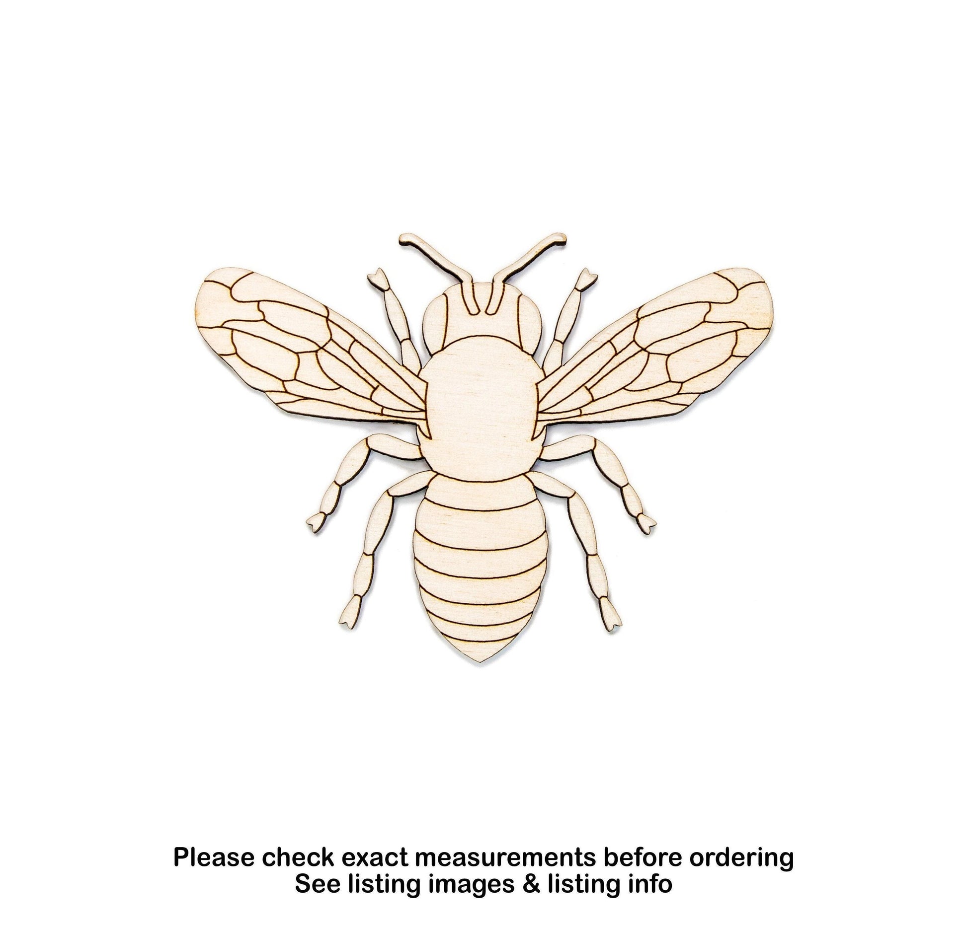 Bee Realistic Wood Cutout - Laser Cut Unfinished Craft Shape - Multiple Sizes