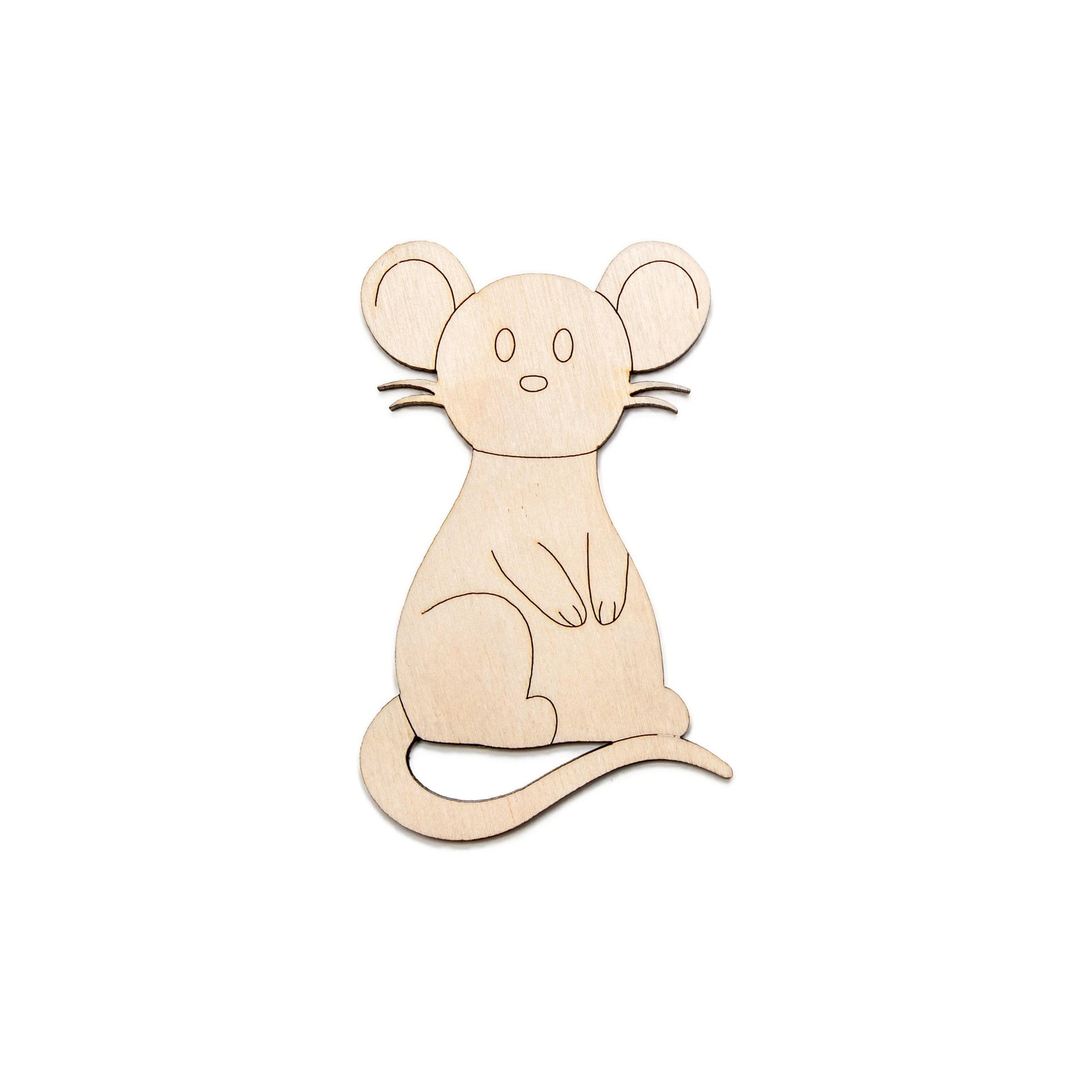 Cute Mouse Detailed Wood Cutout - Laser Cut Unfinished Craft Shape - Multiple Sizes