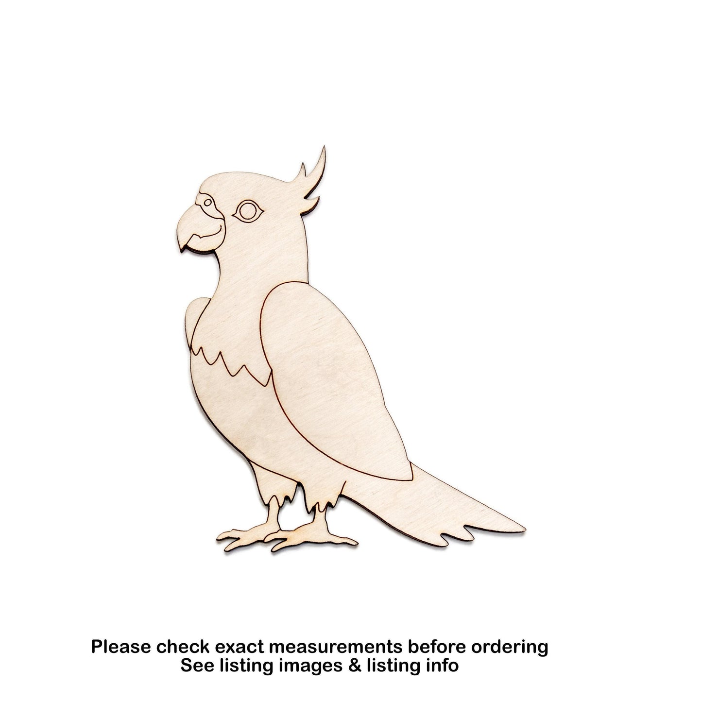 Cockatiel Detailed Wood Cutout - Laser Cut Unfinished Craft Shape - Multiple Sizes