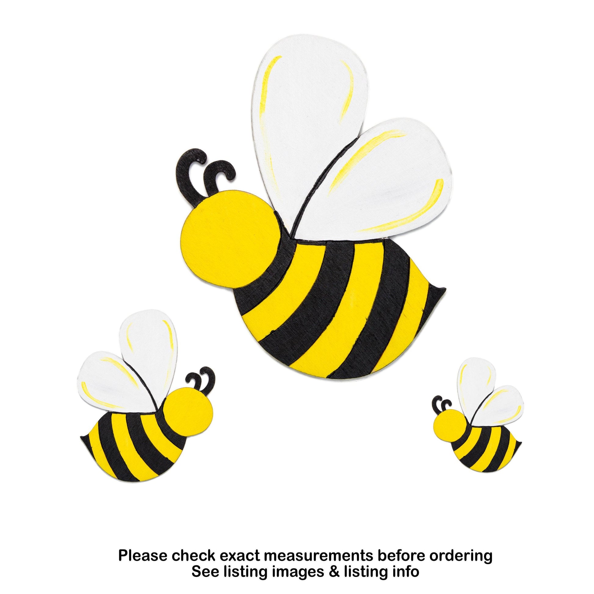 Bee Side View Hand Painted Wood Cutout - Laser Cut Unfinished Craft Shape - Multiple Sizes