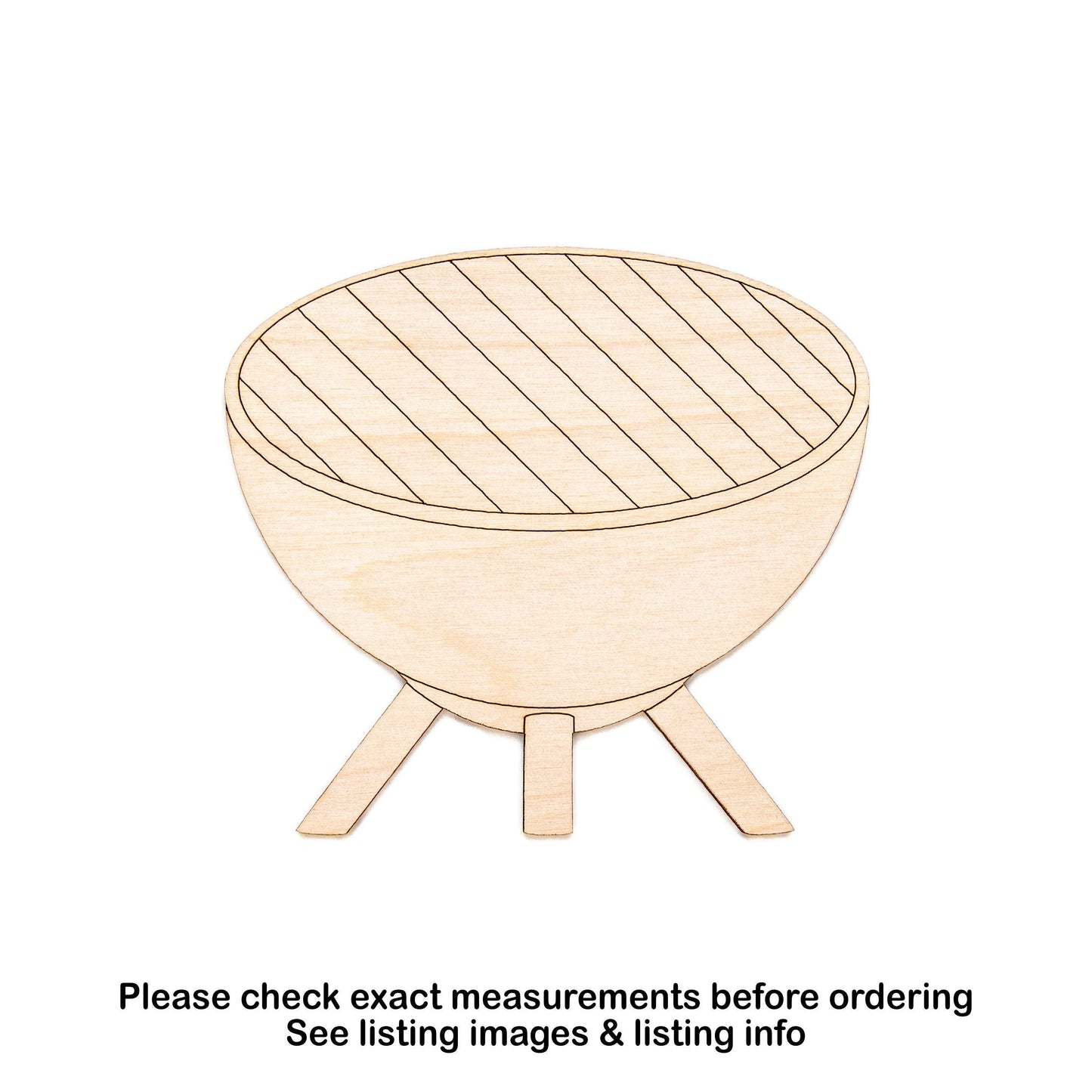 Round BBQ Grill Detailed Wood Cutout - Laser Cut Unfinished Craft Shape - Multiple Sizes