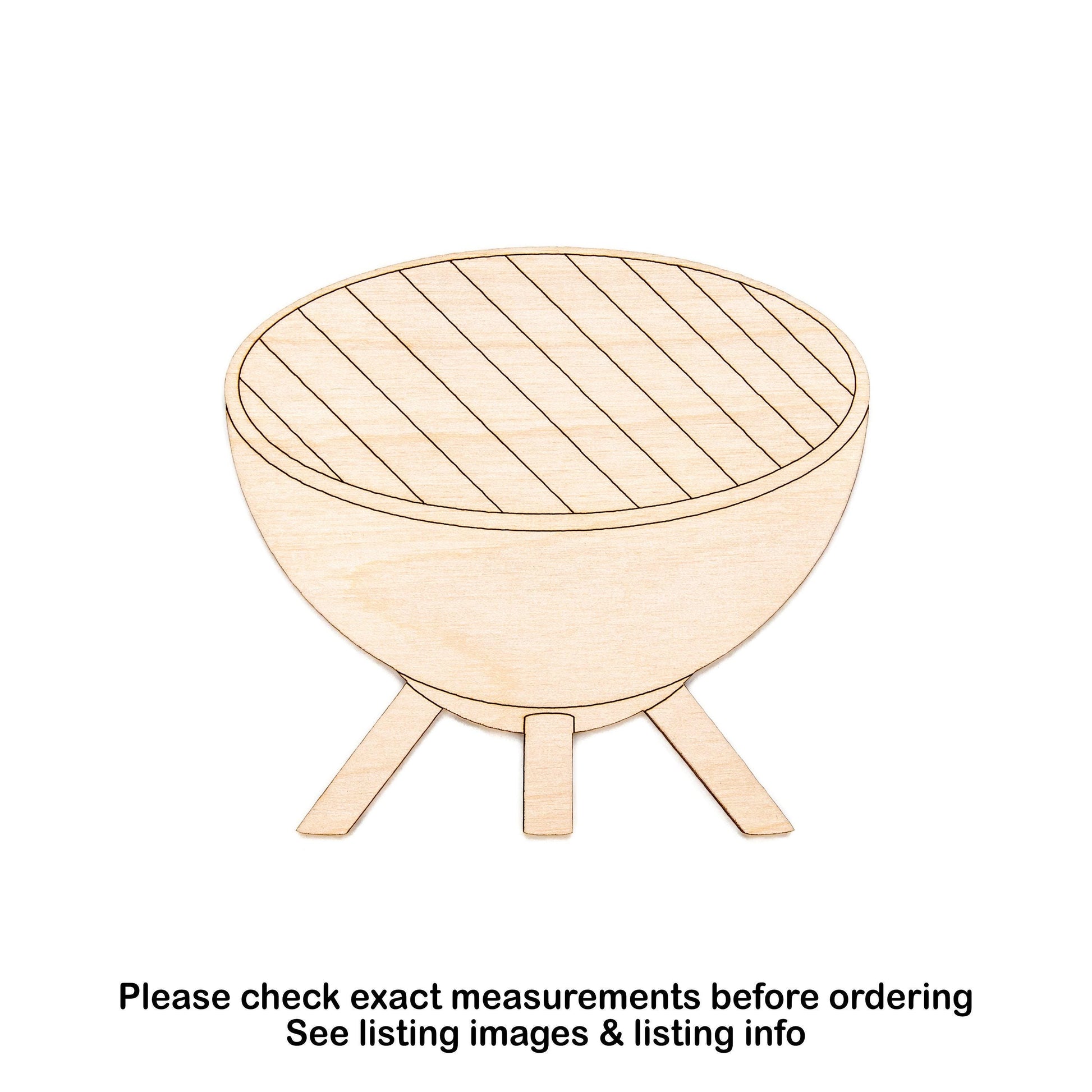 Round BBQ Grill Detailed Wood Cutout - Laser Cut Unfinished Craft Shape - Multiple Sizes