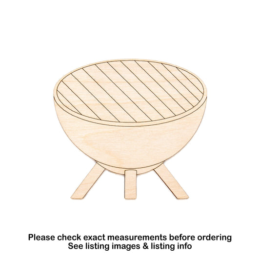Round BBQ Grill Detailed Wood Cutout - Laser Cut Unfinished Craft Shape - Multiple Sizes