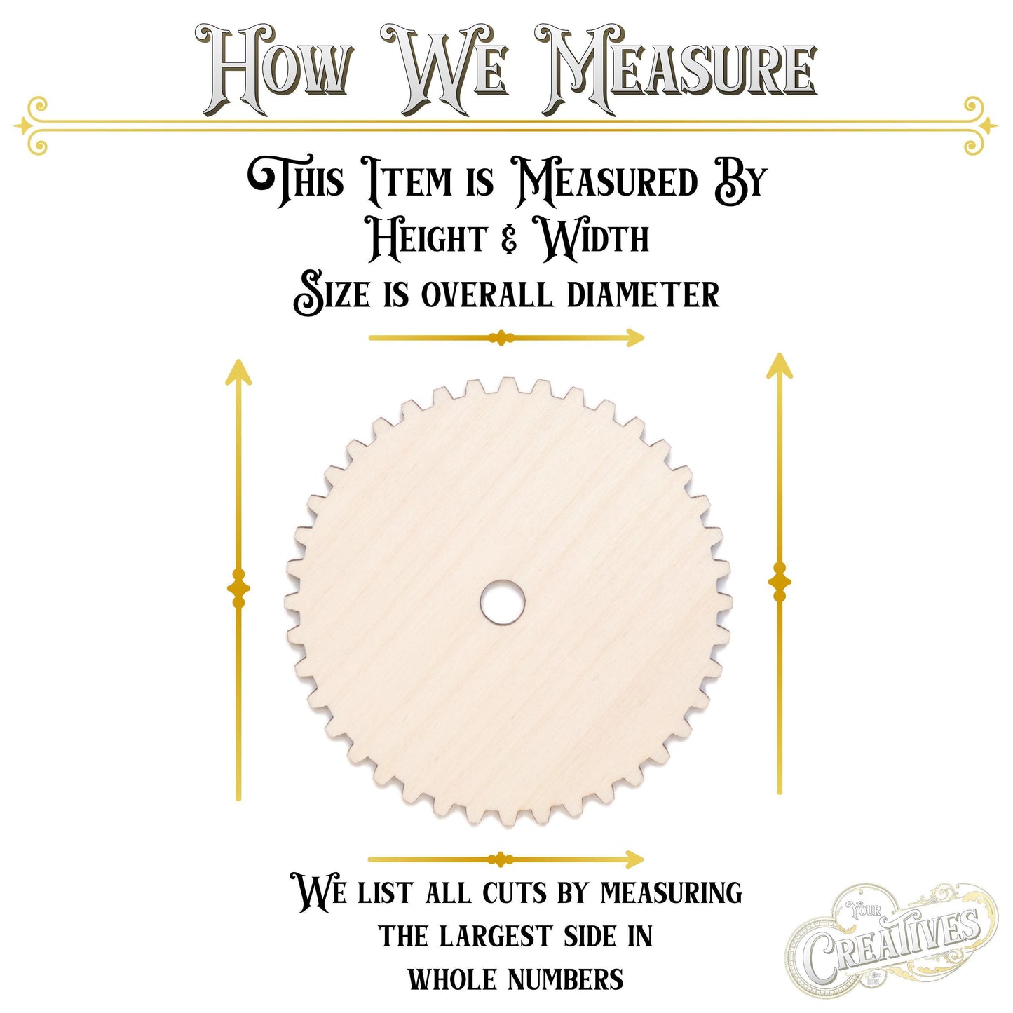 Solid 40 Tooth Gear Wood Cutout - Laser Cut Unfinished Craft Shape - Multiple Sizes