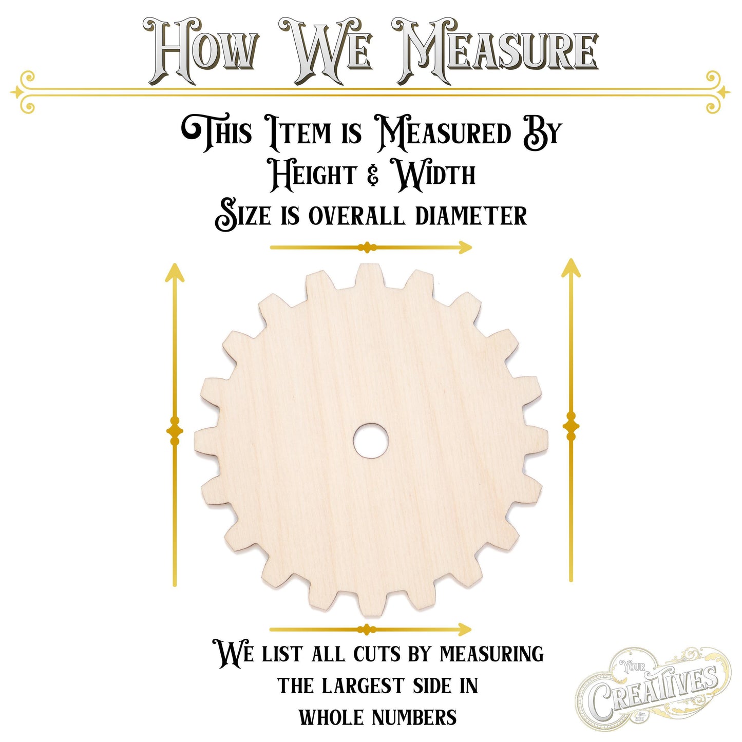 Solid Gear 20 Tooth Wood Cutout - Laser Cut Unfinished Craft Shape - Multiple Sizes